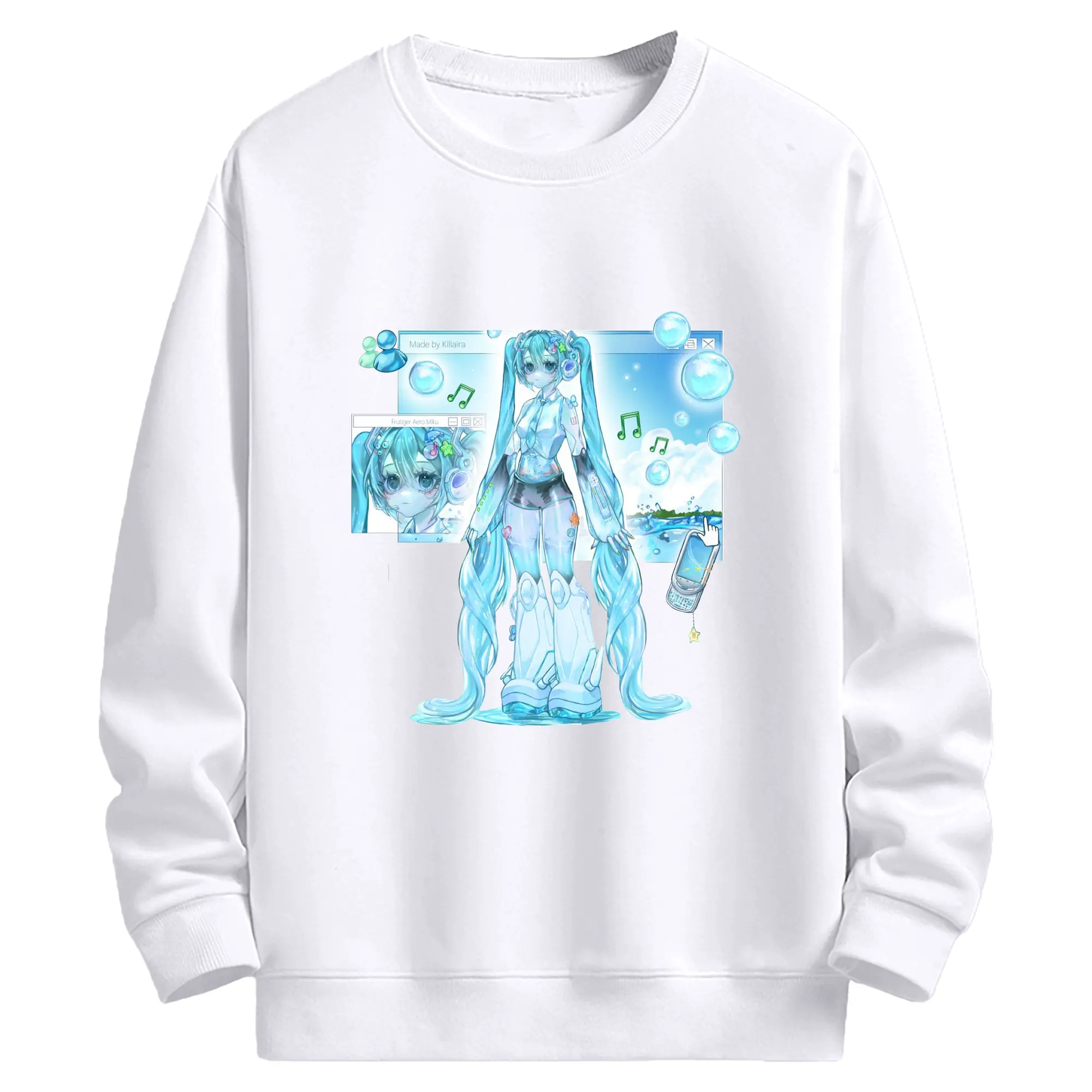 初音ミク 面白いデザイン - 高品質 クルーネック スウェット ・ コットン59％ ポリエステル41％ ・ ユニセックス 長袖 トレーナー ・ カジュアル デイリー スポーツ 散歩用