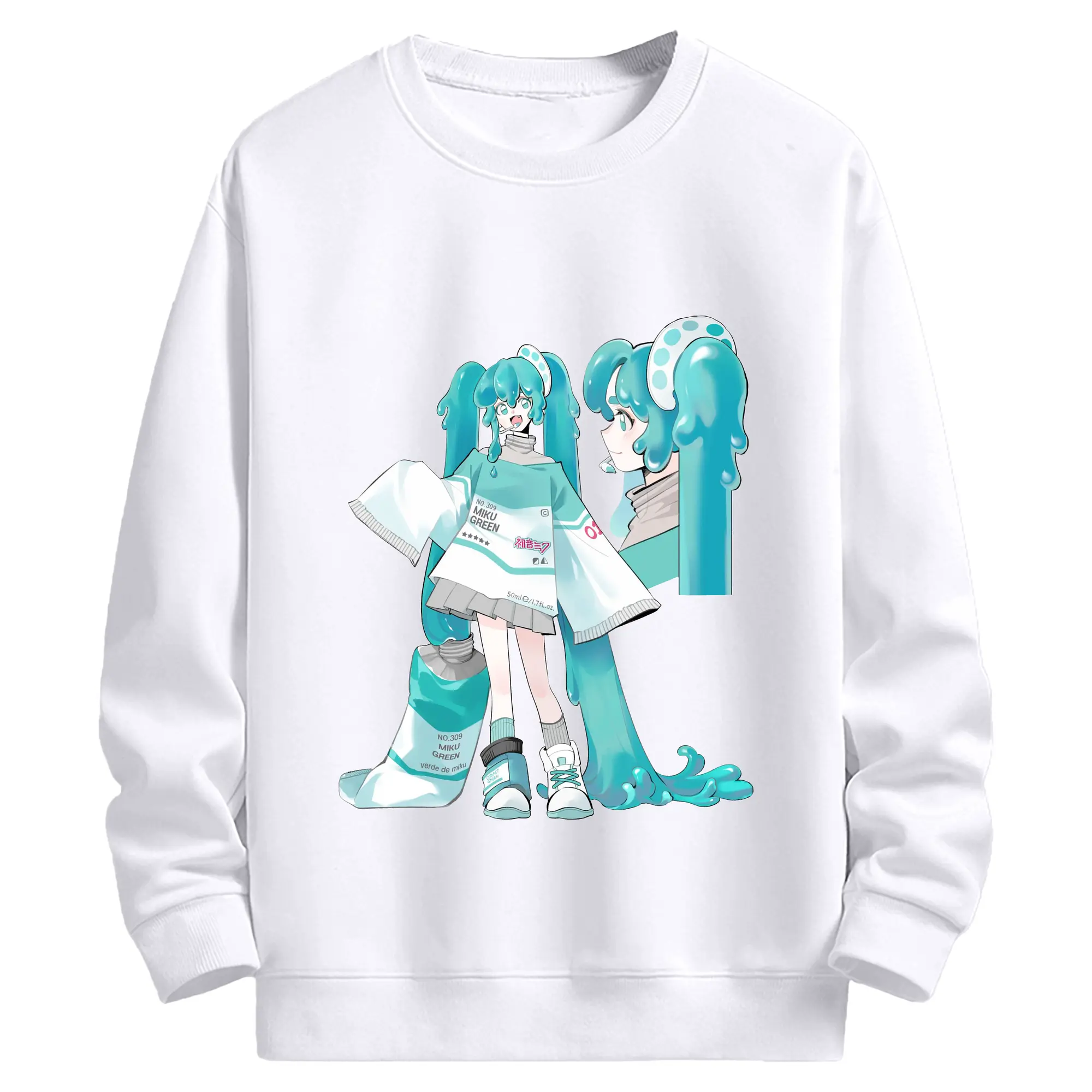 初音ミク 面白いデザイン - 高品質 クルーネック スウェット ・ コットン59％ ポリエステル41％ ・ ユニセックス 長袖 トレーナー ・ カジュアル デイリー スポーツ 散歩用