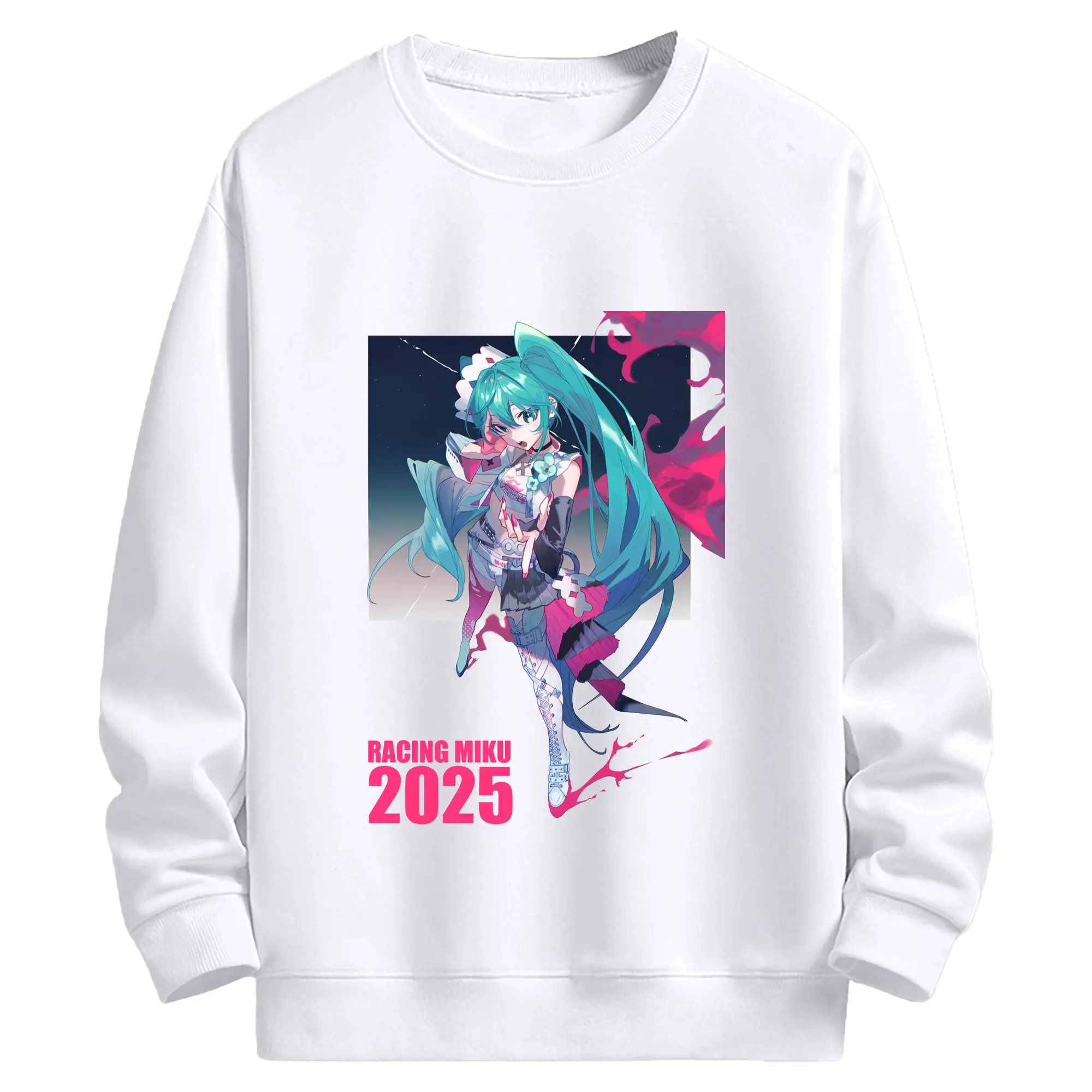 初音ミクHatsune Miku RACING MIKU 2025 - 高品質 クルーネック スウェット ・ コットン59％ ポリエステル41％ ・ ユニセックス 長袖 トレーナー ・ カジュアル デイリー スポーツ 散歩用