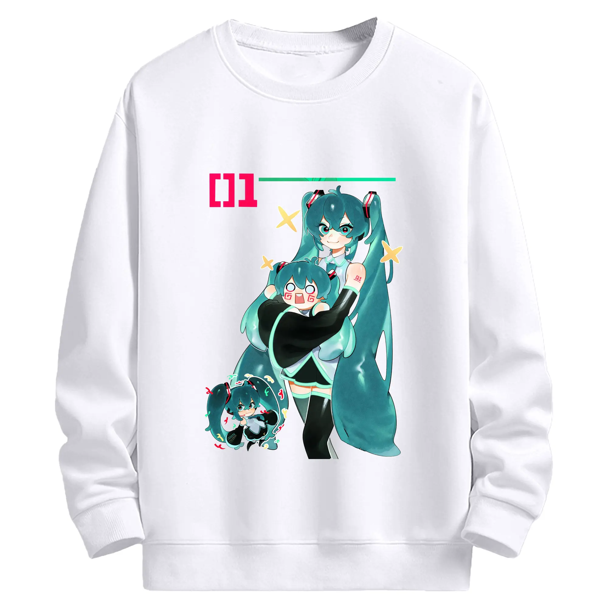 初音ミク01 - 高品質 クルーネック スウェット ・ コットン59％ ポリエステル41％ ・ ユニセックス 長袖 トレーナー ・ カジュアル デイリー スポーツ 散歩用