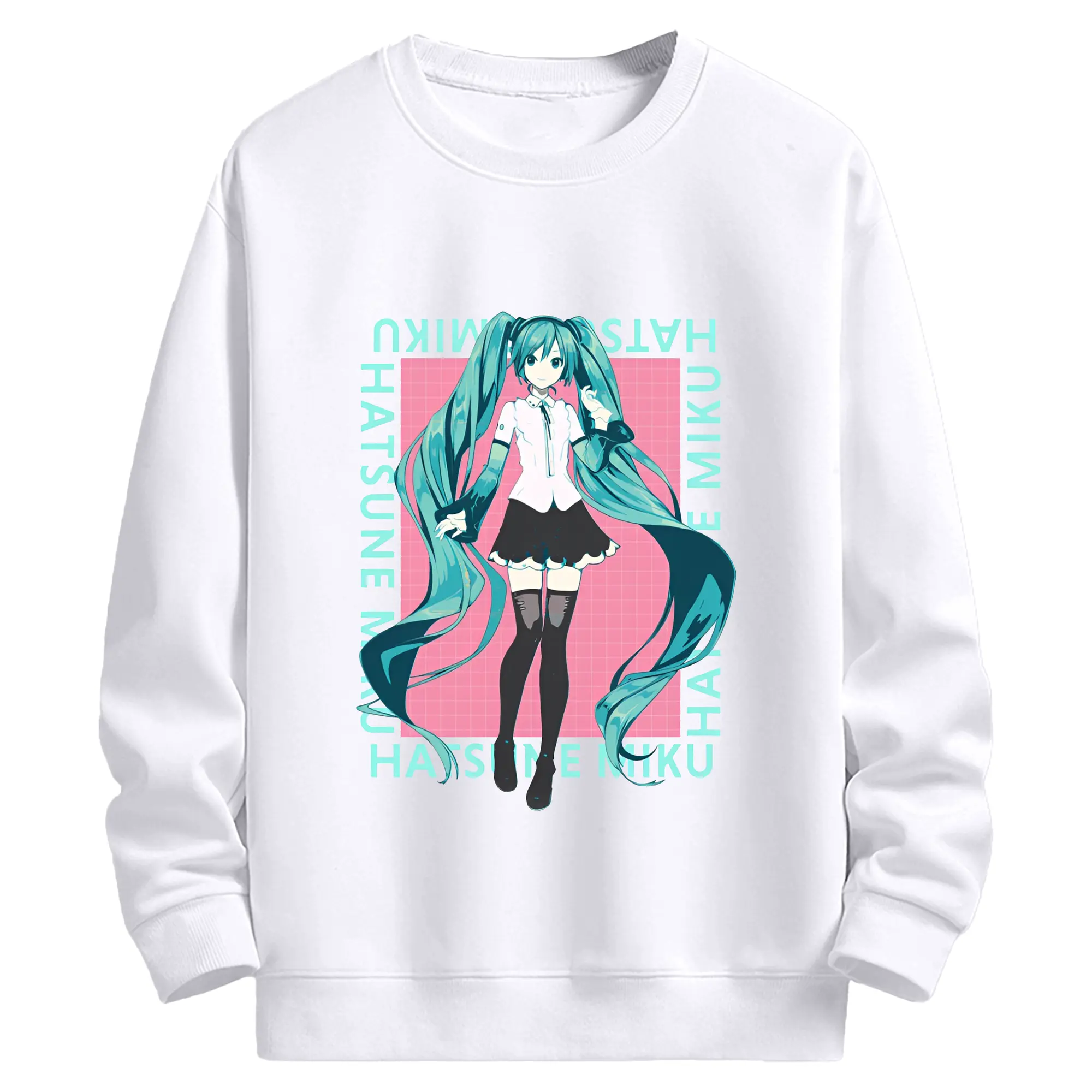 初音ミク バーチャル歌姫 二次元 - 高品質 クルーネック スウェット ・ コットン59％ ポリエステル41％ ・ ユニセックス 長袖 トレーナー ・ カジュアル デイリー スポーツ 散歩用