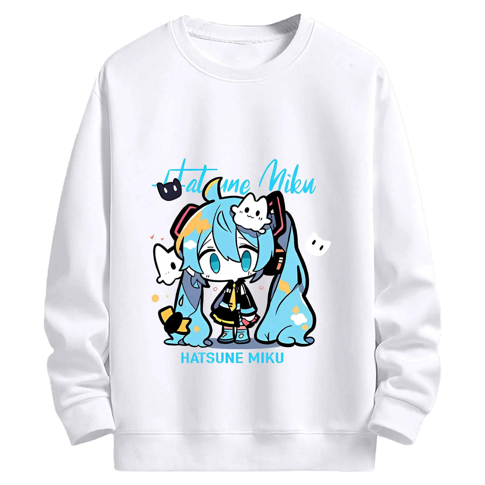 初音ミク コラボ アニメ 二次元 - 高品質 クルーネック スウェット ・ コットン59％ ポリエステル41％ ・ ユニセックス 長袖 トレーナー ・ カジュアル デイリー スポーツ 散歩用