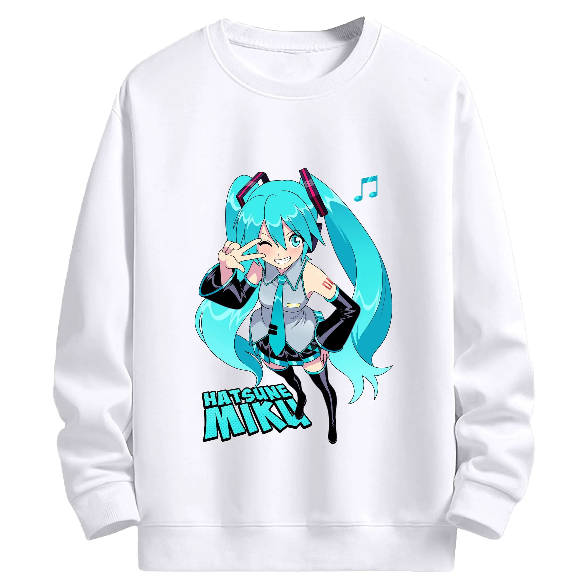 初音ミク シンプルデザイン - 高品質 クルーネック スウェット ・ コットン59％ ポリエステル41％ ・ ユニセックス 長袖 トレーナー ・ カジュアル デイリー スポーツ 散歩用