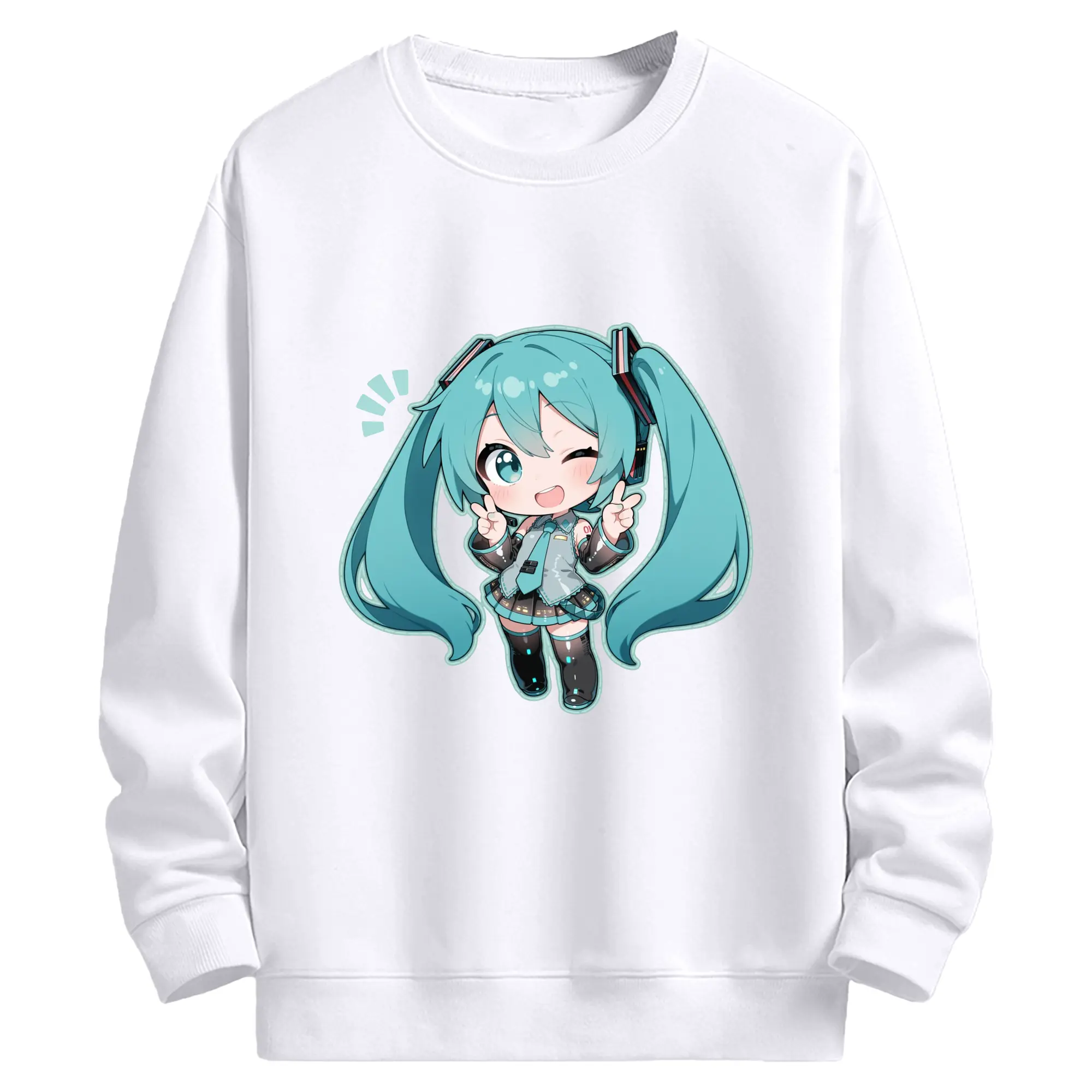 初音ミク アニメ 二次元 かわいい - 高品質 クルーネック スウェット ・ コットン59％ ポリエステル41％ ・ ユニセックス 長袖 トレーナー ・ カジュアル デイリー スポーツ 散歩用