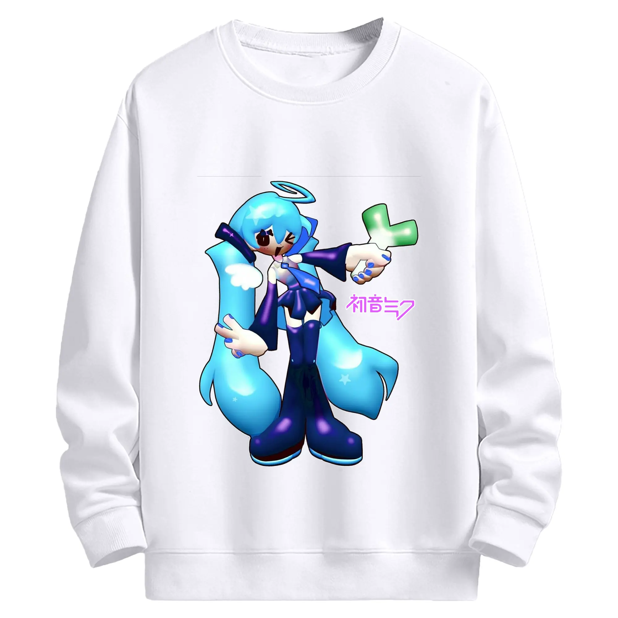 初音ミク甩蔥歌Hatsune Miku - 高品質 クルーネック スウェット ・ コットン59％ ポリエステル41％ ・ ユニセックス 長袖 トレーナー ・ カジュアル デイリー スポーツ 散歩用