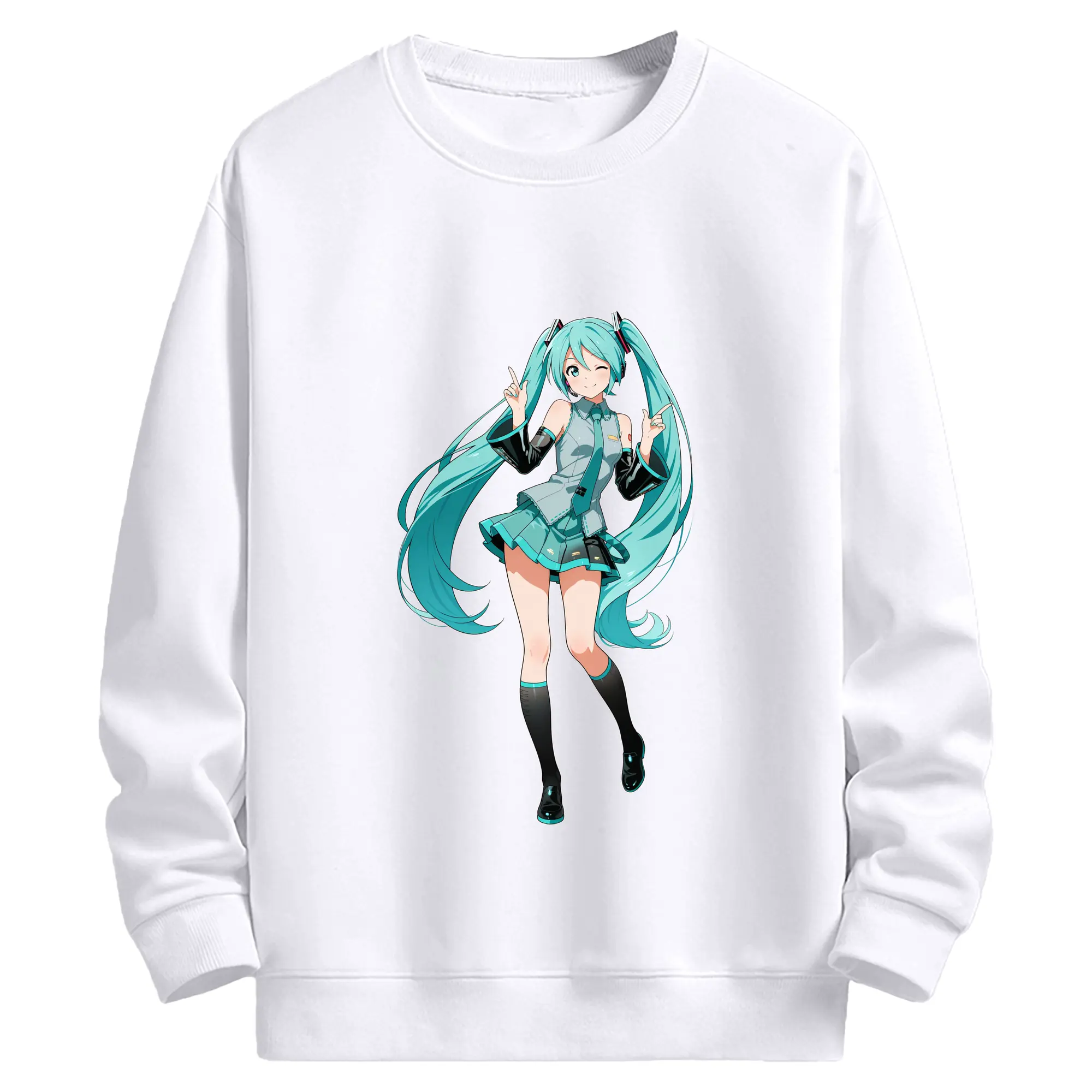 初音ミク バーチャル歌姫 二次元 - 高品質 クルーネック スウェット ・ コットン59％ ポリエステル41％ ・ ユニセックス 長袖 トレーナー ・ カジュアル デイリー スポーツ 散歩用