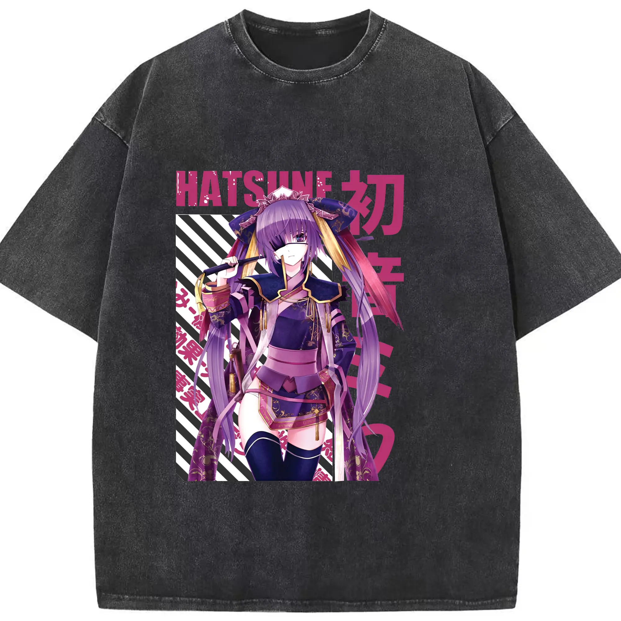 初音ミク コラボ アニメ 二次元 - 綿100％ ヴィンテージ風 半袖Tシャツ ・ フロントプリント ・ 柔らか肌触り ・ 通気性 快適 ・ スポーツ カジュアル 外出用