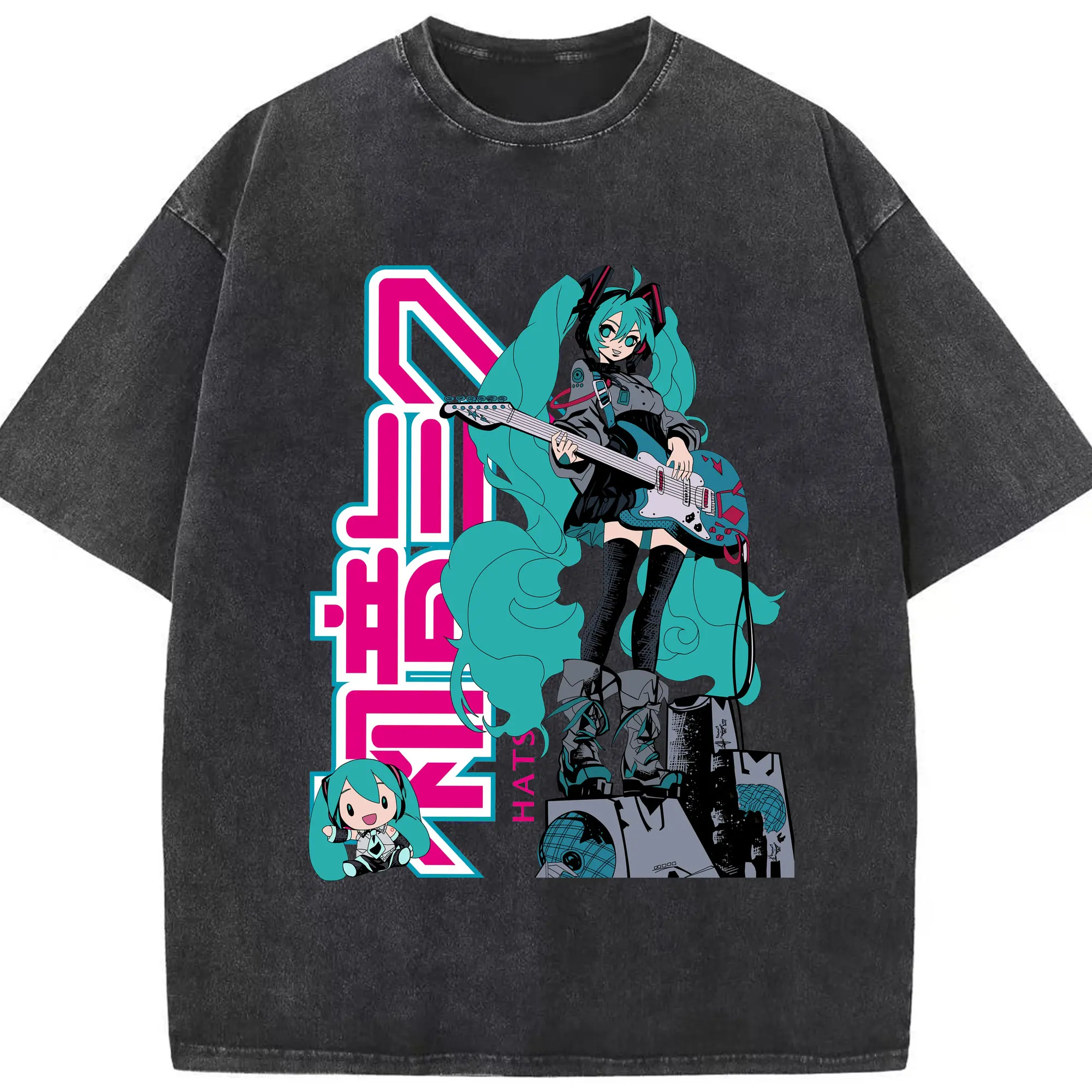 初音ミクHatsune Miku電子歌姫 01 VCL - 綿100％ ヴィンテージ風 半袖Tシャツ ・ フロントプリント ・ 柔らか肌触り ・ 通気性 快適 ・ スポーツ カジュアル 外出用