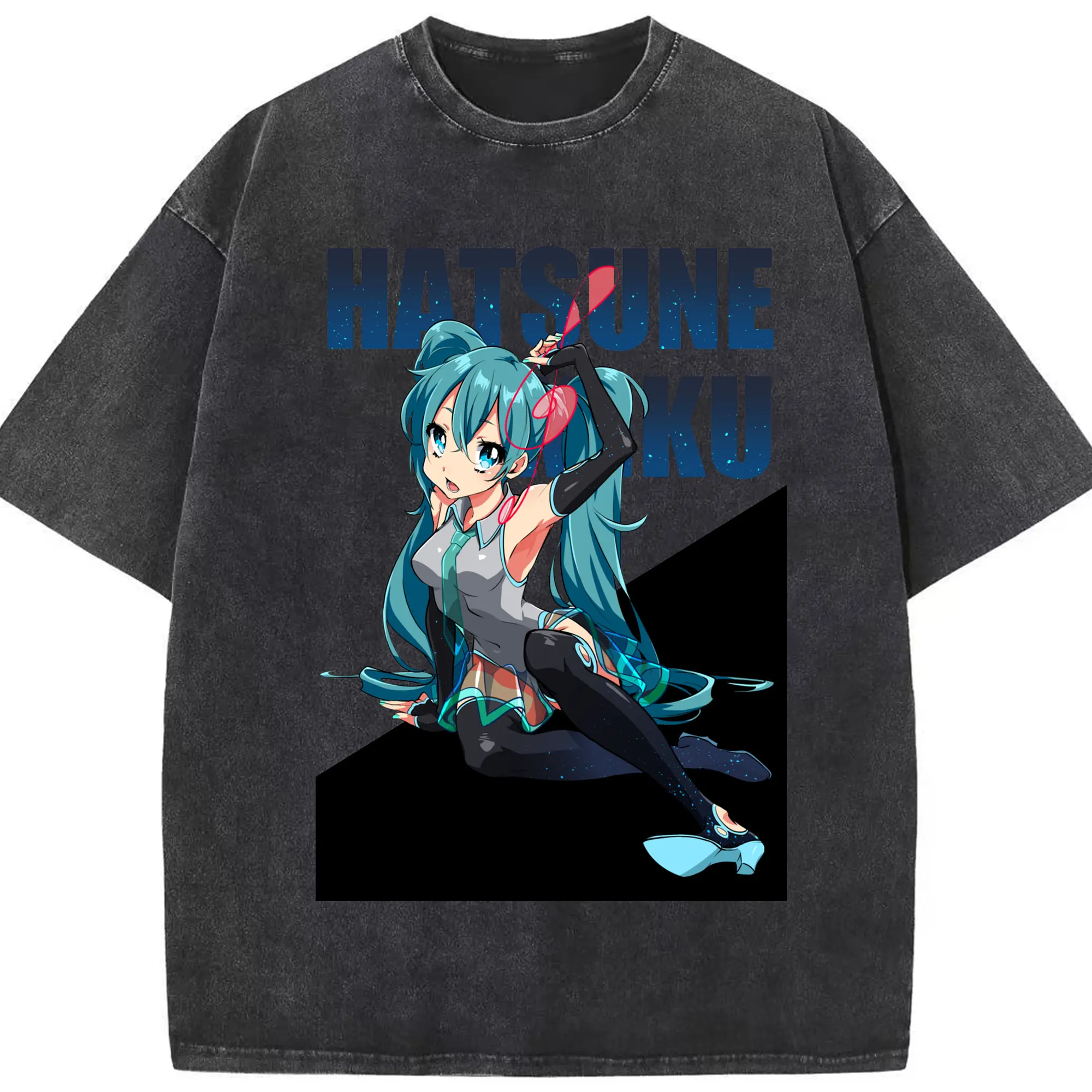 Hatsune Miku01 - 綿100％ ヴィンテージ風 半袖Tシャツ ・ フロントプリント ・ 柔らか肌触り ・ 通気性 快適 ・ スポーツ カジュアル 外出用