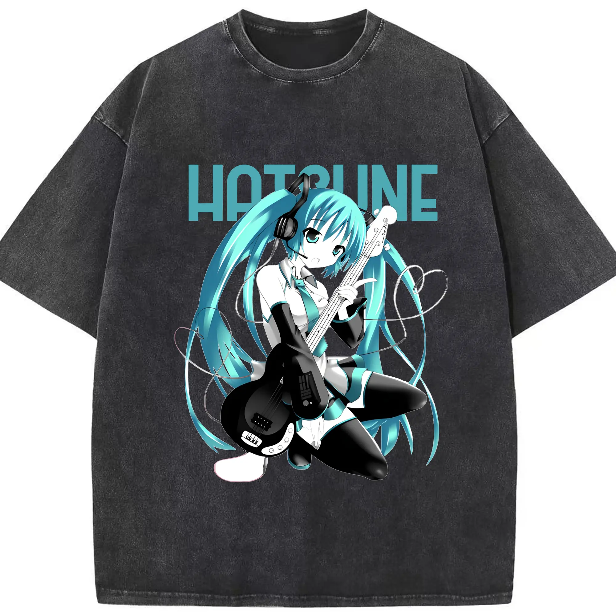 マンガ初音ミクHatsune Miku - 綿100％ ヴィンテージ風 半袖Tシャツ ・ フロントプリント ・ 柔らか肌触り ・ 通気性 快適 ・ スポーツ カジュアル 外出用