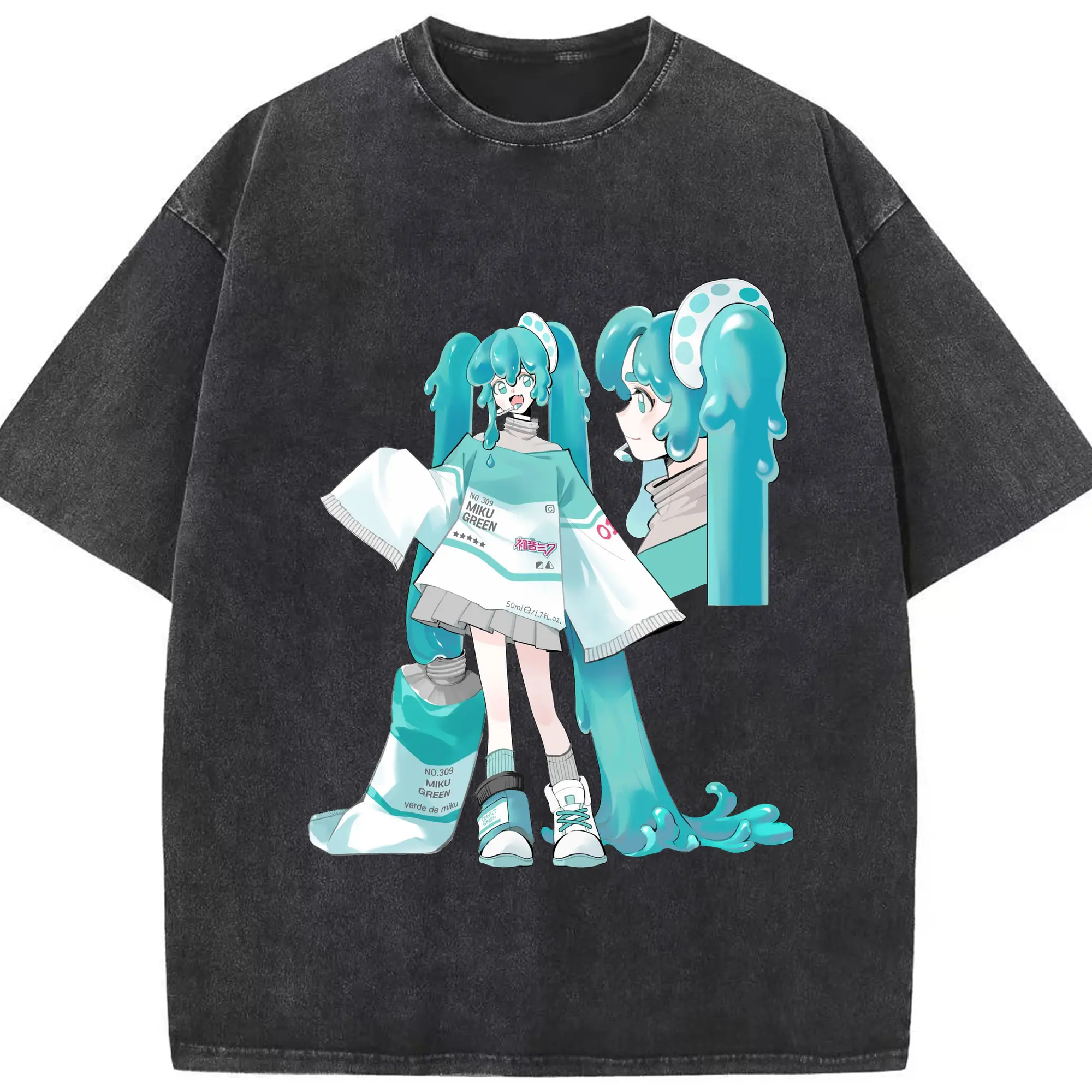 初音ミク 面白いデザイン - 綿100％ ヴィンテージ風 半袖Tシャツ ・ フロントプリント ・ 柔らか肌触り ・ 通気性 快適 ・ スポーツ カジュアル 外出用