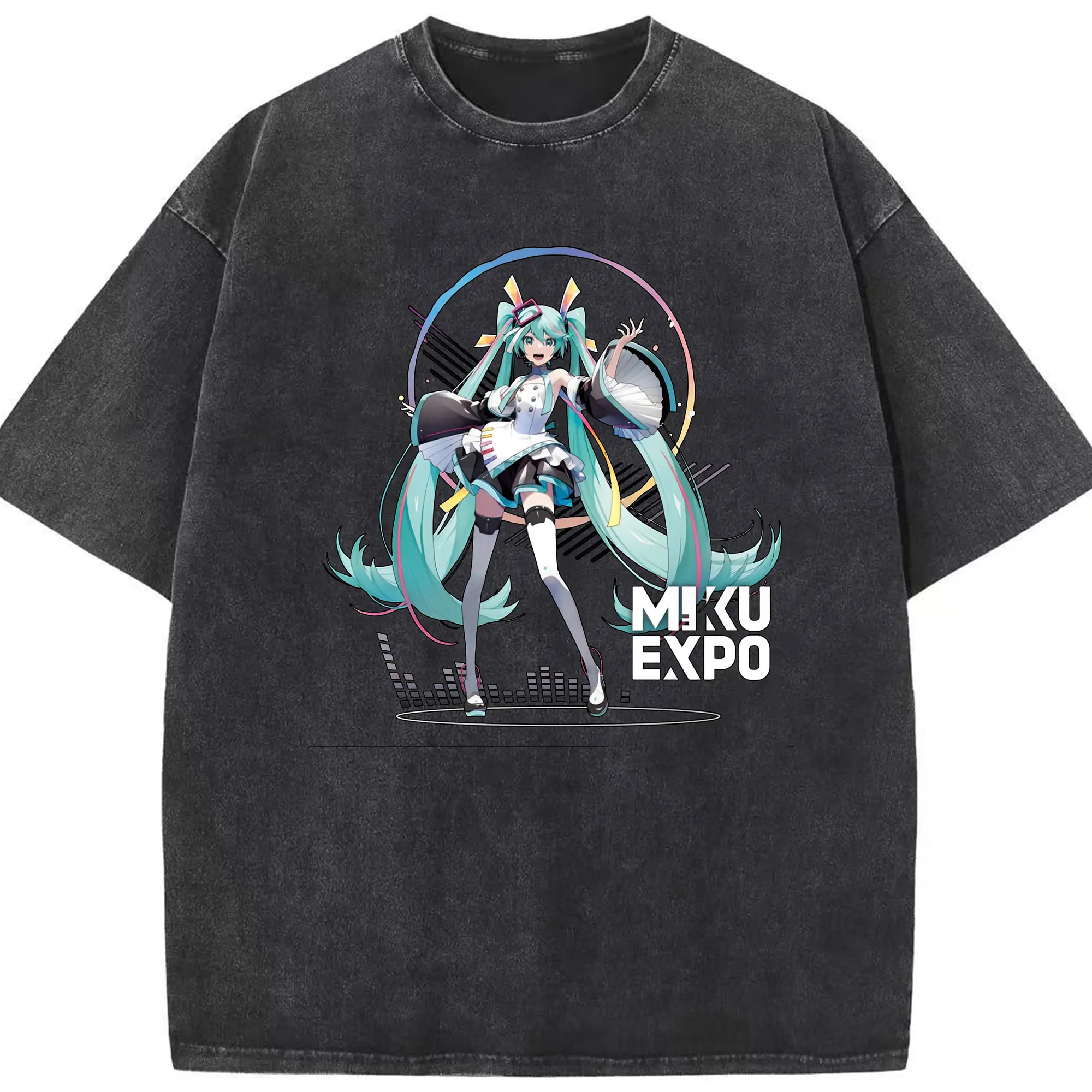 Hatsune Miku EXPO - 綿100％ ヴィンテージ風 半袖Tシャツ ・ フロントプリント ・ 柔らか肌触り ・ 通気性 快適 ・ スポーツ カジュアル 外出用