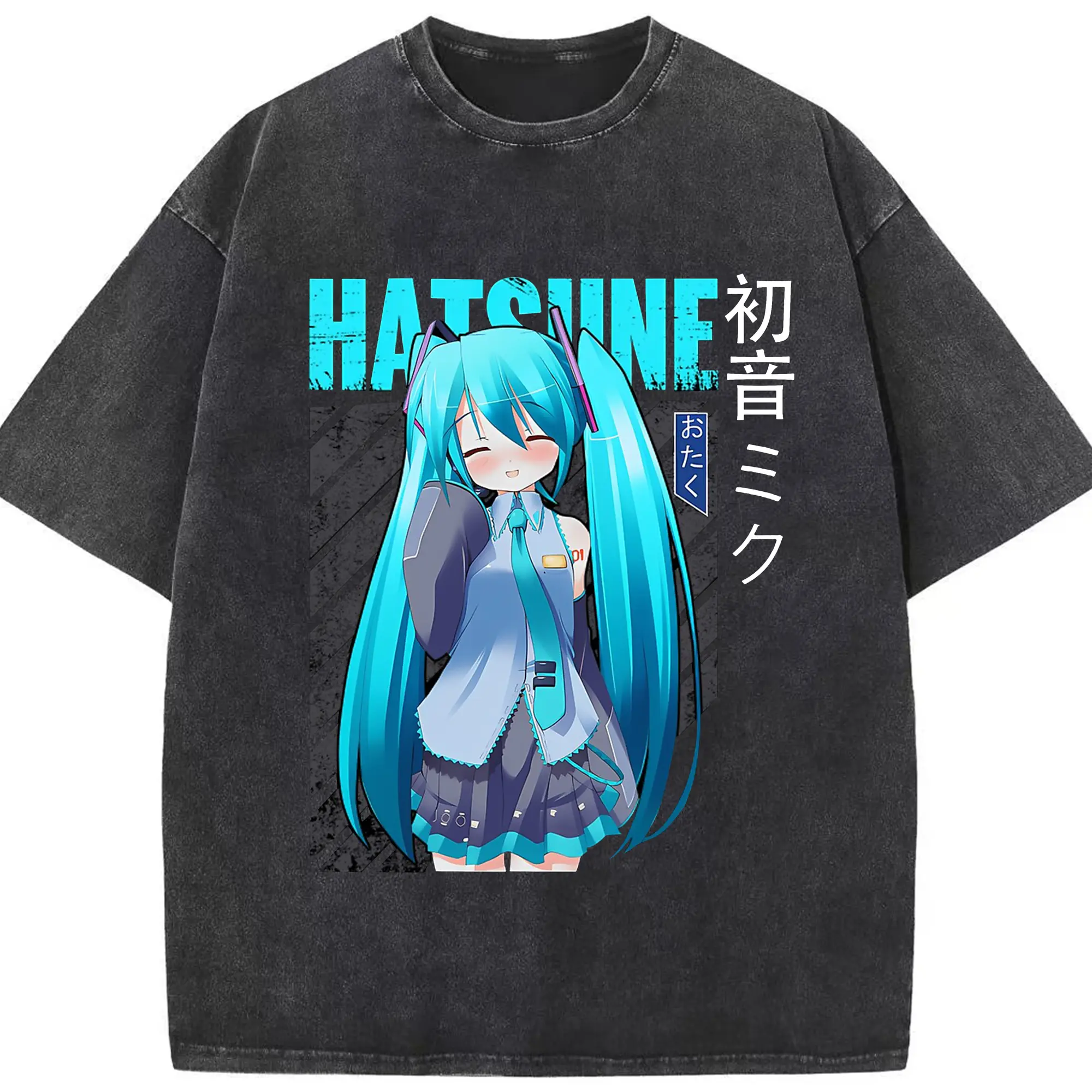 初音ミク シンプルデザイン - 綿100％ ヴィンテージ風 半袖Tシャツ ・ フロントプリント ・ 柔らか肌触り ・ 通気性 快適 ・ スポーツ カジュアル 外出用