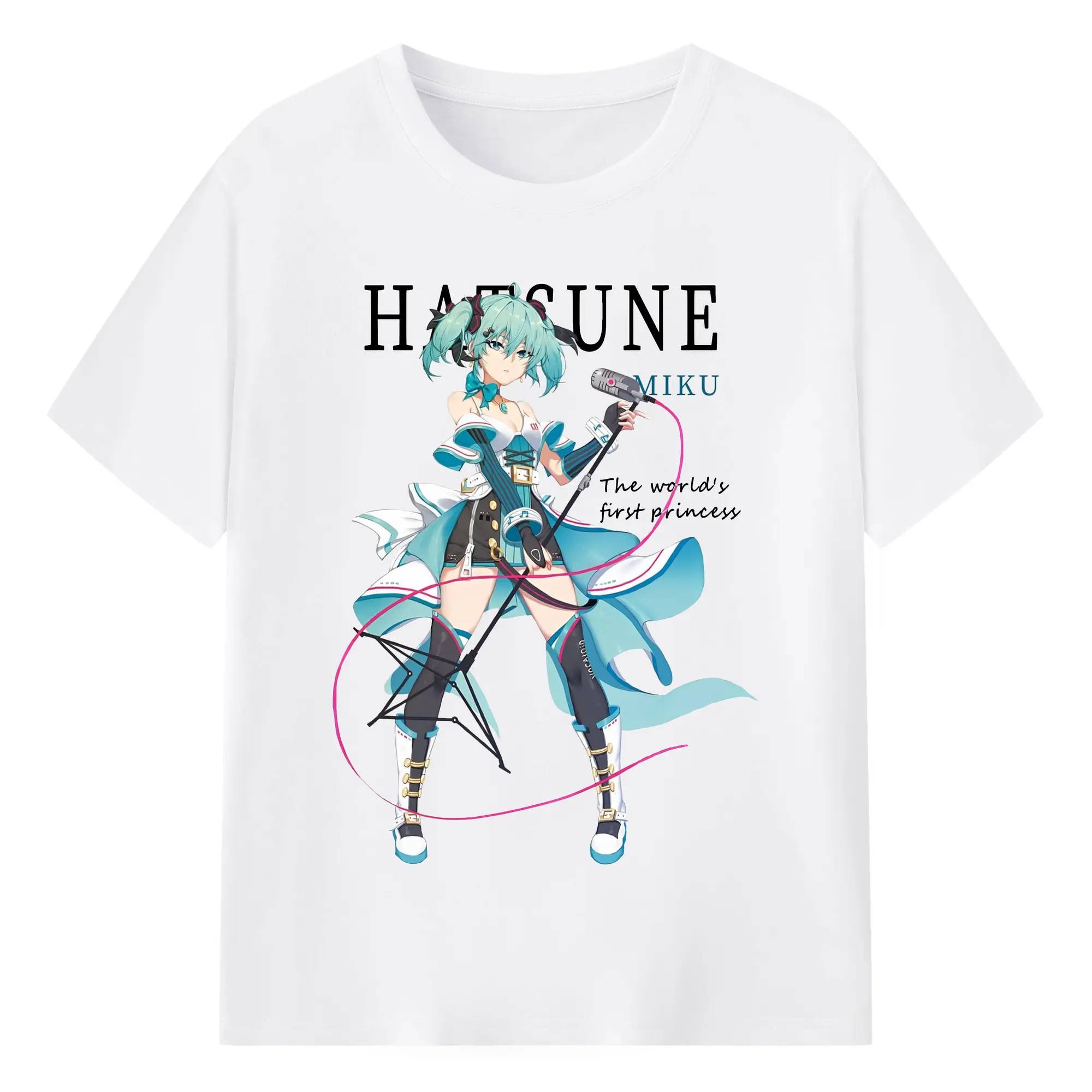 Hatsune MikuVOCALOID 初音ミク - 綿100％ 半袖Tシャツ ・ フロントプリント ・ 快適 通気性 ・ 日常使い 散歩 スポーツ用