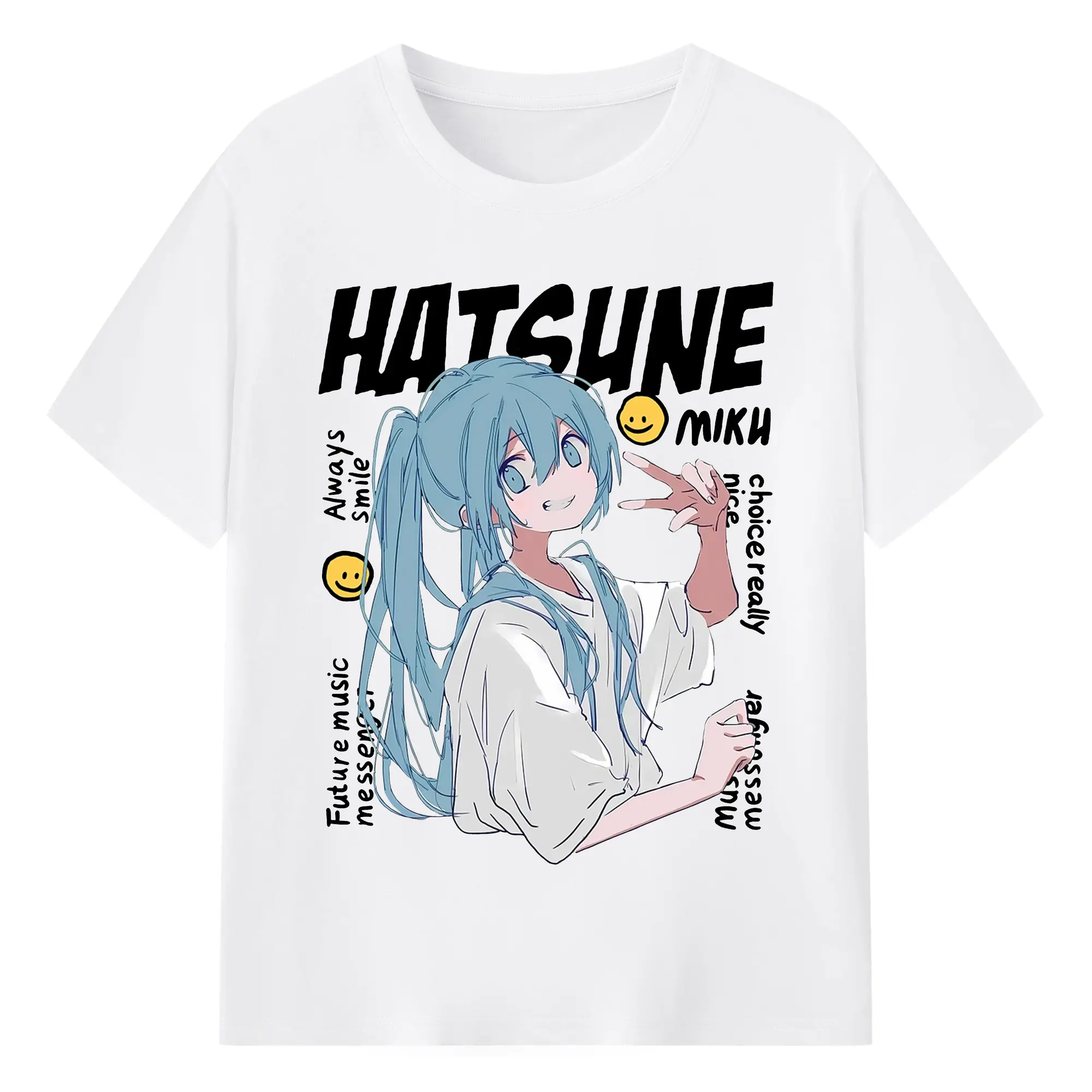 Hatsune Miku 二次元 グッズ太陽のような歌手 - 綿100％ 半袖Tシャツ ・ フロントプリント ・ 快適 通気性 ・ 日常使い 散歩 スポーツ用