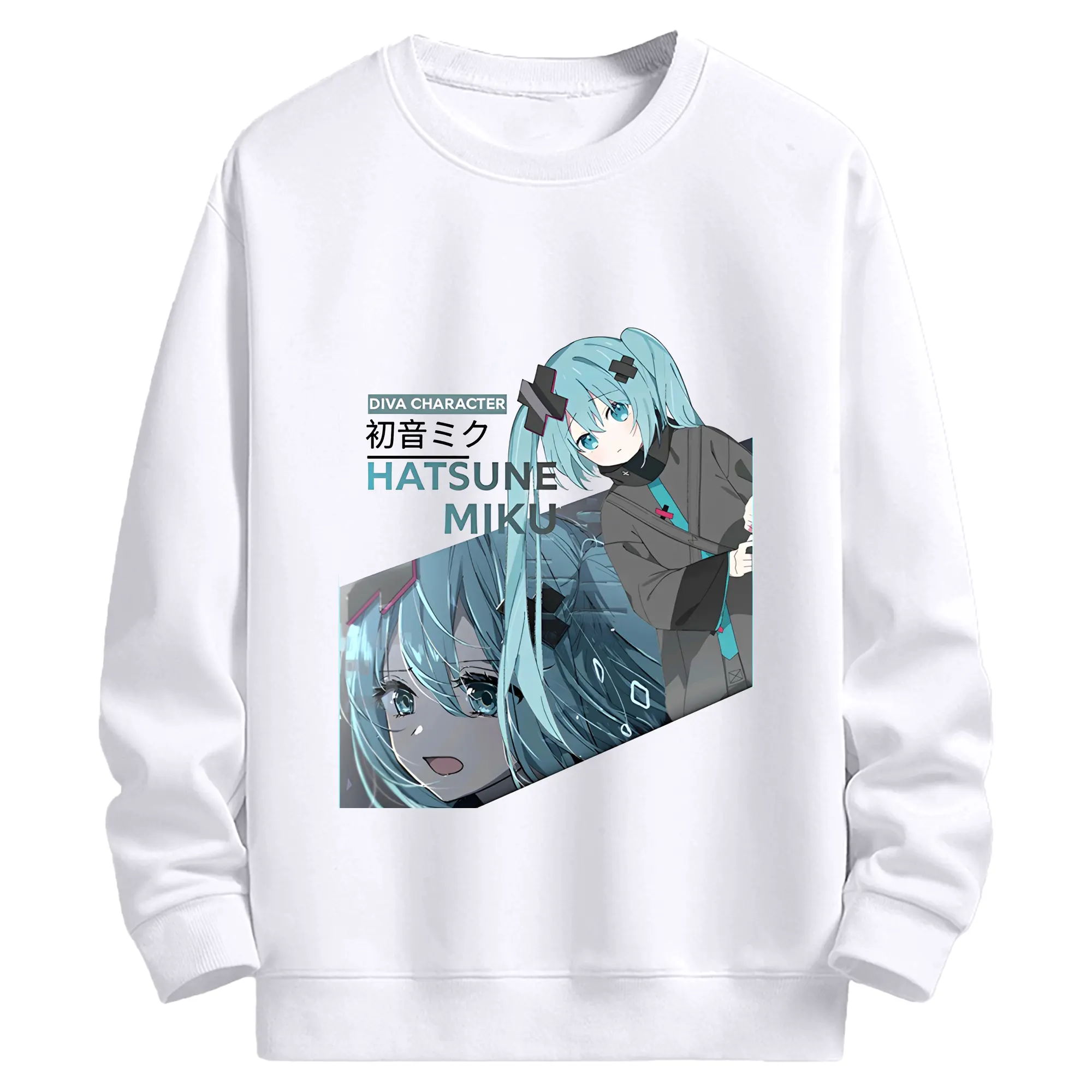 Hatsune MikuDIVA CHARAC初音ミク - 高品質 クルーネック スウェット ・ コットン59％ ポリエステル41％ ・ ユニセックス 長袖 トレーナー ・ カジュアル デイリー スポーツ 散歩用