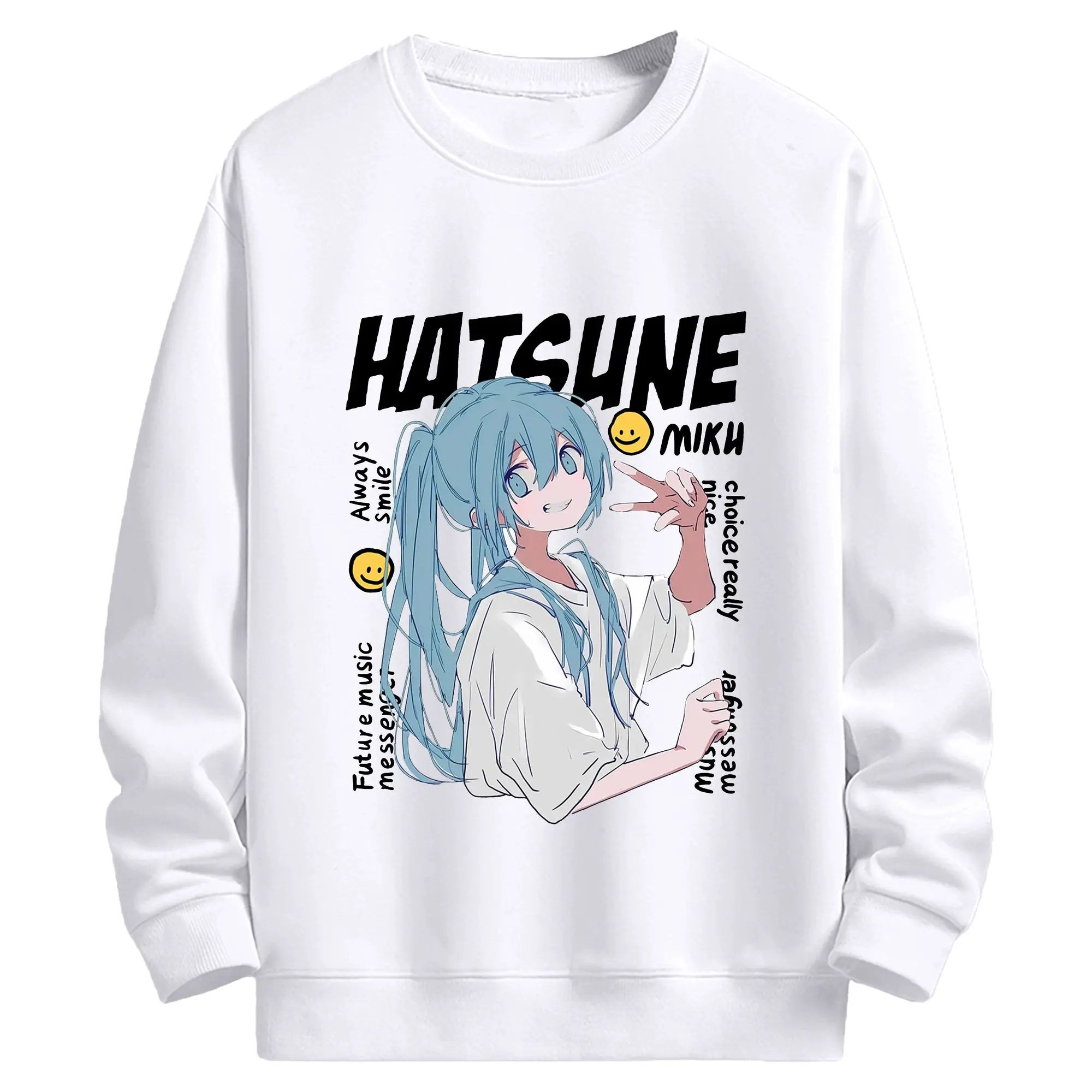 Hatsune Miku 二次元 グッズ太陽のような歌手 - 高品質 クルーネック スウェット ・ コットン59％ ポリエステル41％ ・ ユニセックス 長袖 トレーナー ・ カジュアル デイリー スポーツ 散歩用