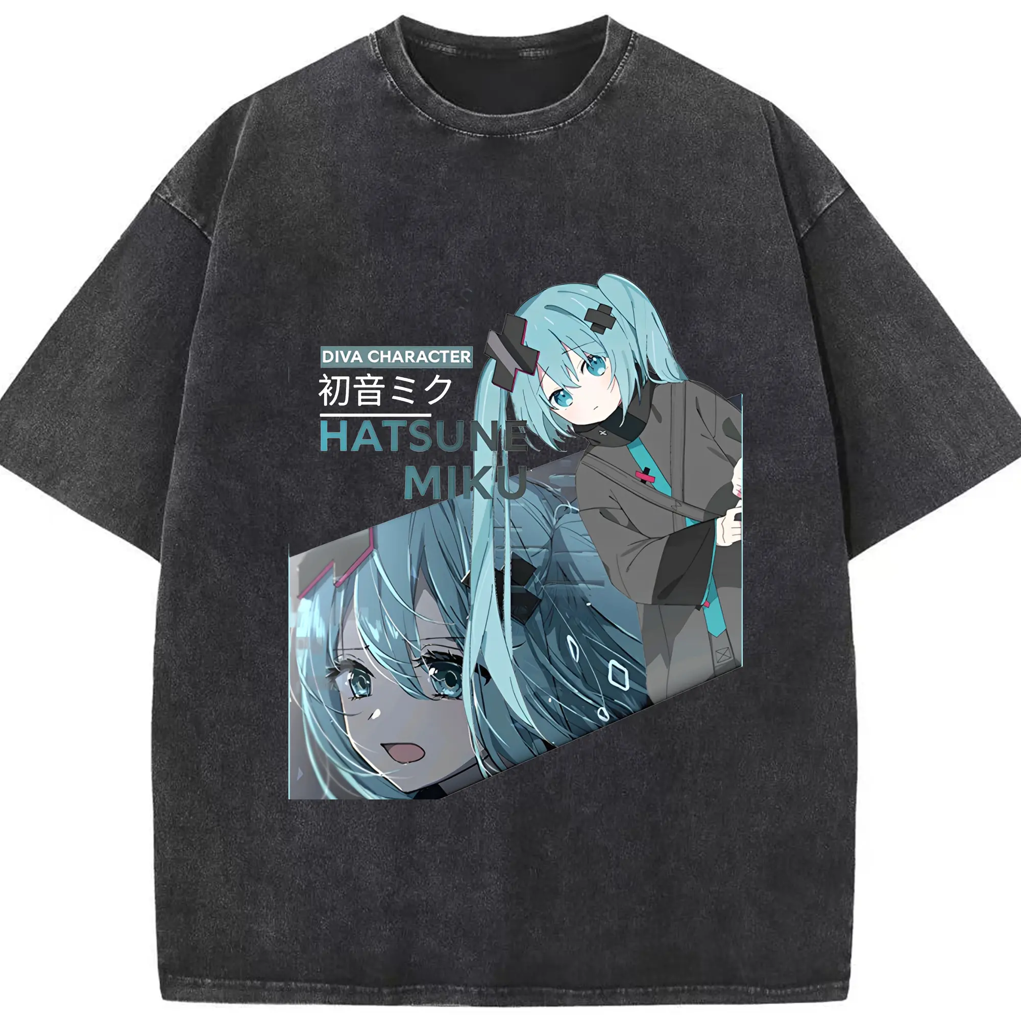 Hatsune MikuDIVA CHARAC初音ミク - 綿100％ ヴィンテージ風 半袖Tシャツ ・ フロントプリント ・ 柔らか肌触り ・ 通気性 快適 ・ スポーツ カジュアル 外出用