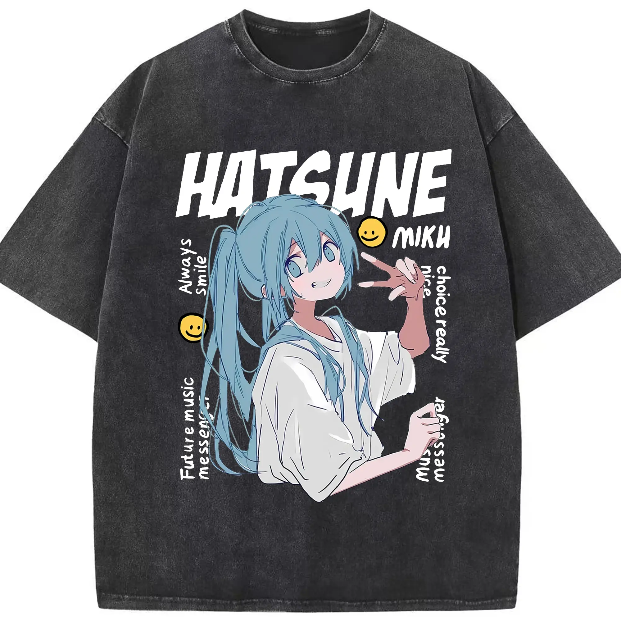 Hatsune Miku 二次元 グッズ太陽のような歌手 - 綿100％ ヴィンテージ風 半袖Tシャツ ・ フロントプリント ・ 柔らか肌触り ・ 通気性 快適 ・ スポーツ カジュアル 外出用
