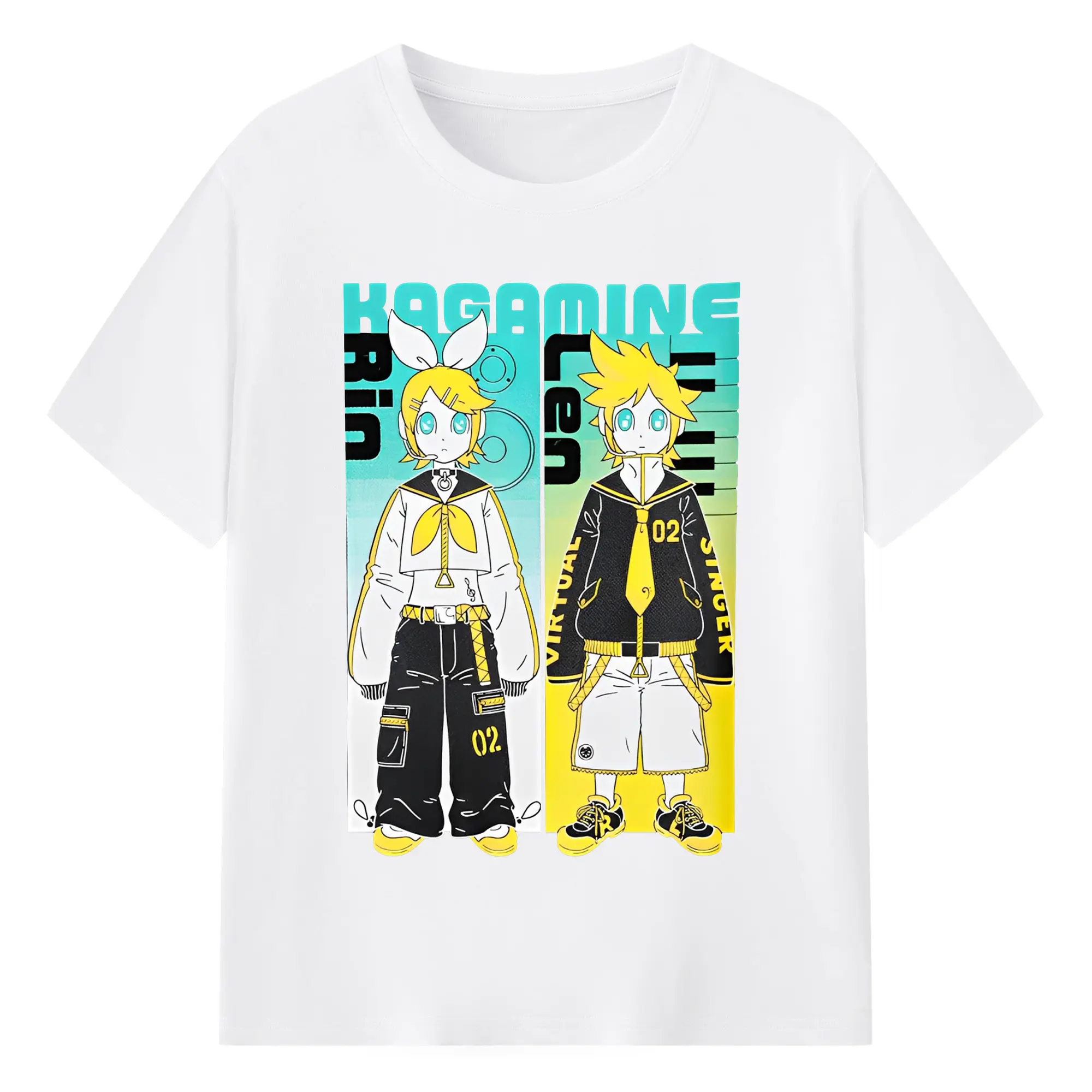 VOCALOID Kagamine Rin/Len 02 - 綿100％ 半袖Tシャツ ・ フロントプリント ・ 快適 通気性 ・ 日常使い 散歩 スポーツ用