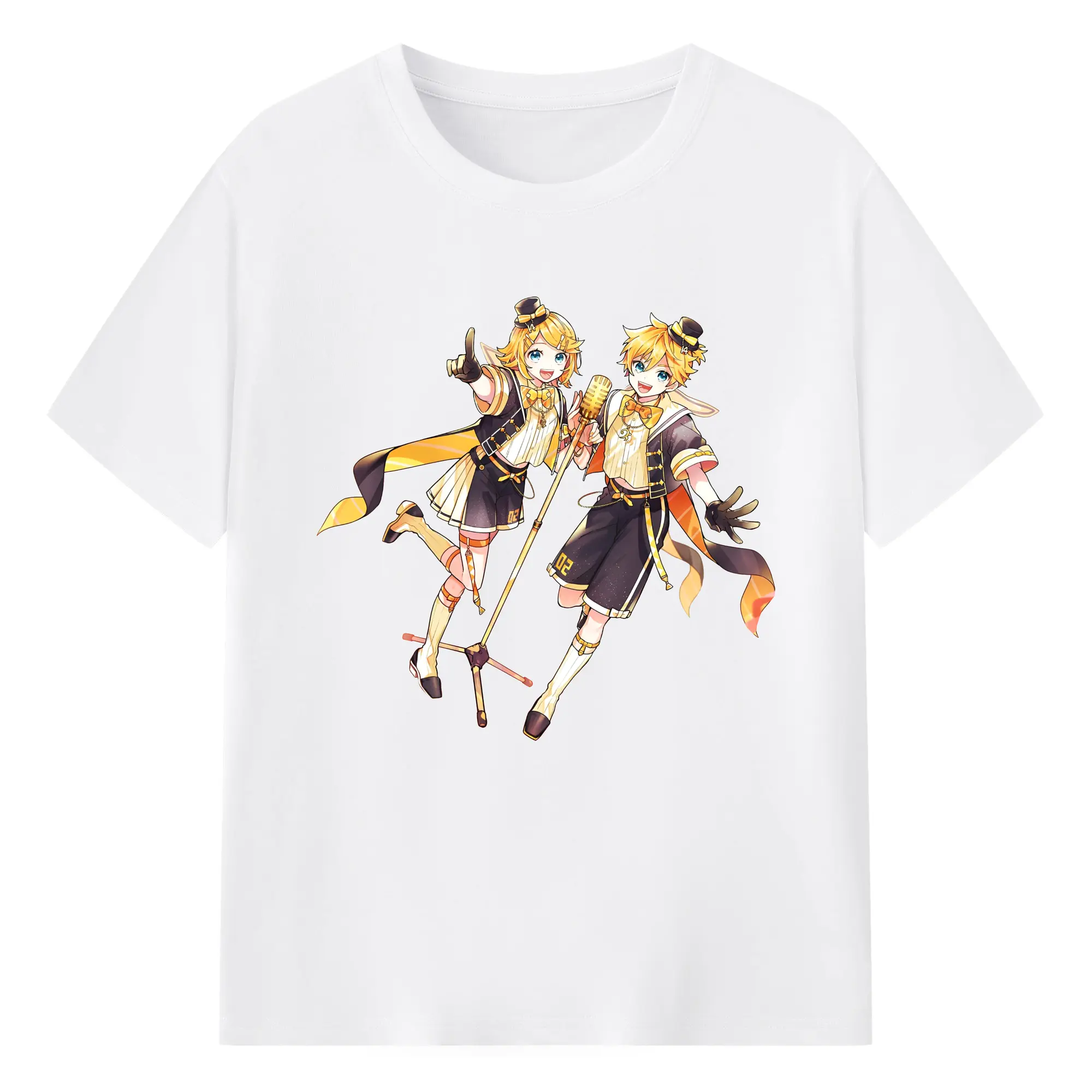 鏡音リン・レン 二次元 グッズ - 綿100％ 半袖Tシャツ ・ フロントプリント ・ 快適 通気性 ・ 日常使い 散歩 スポーツ用