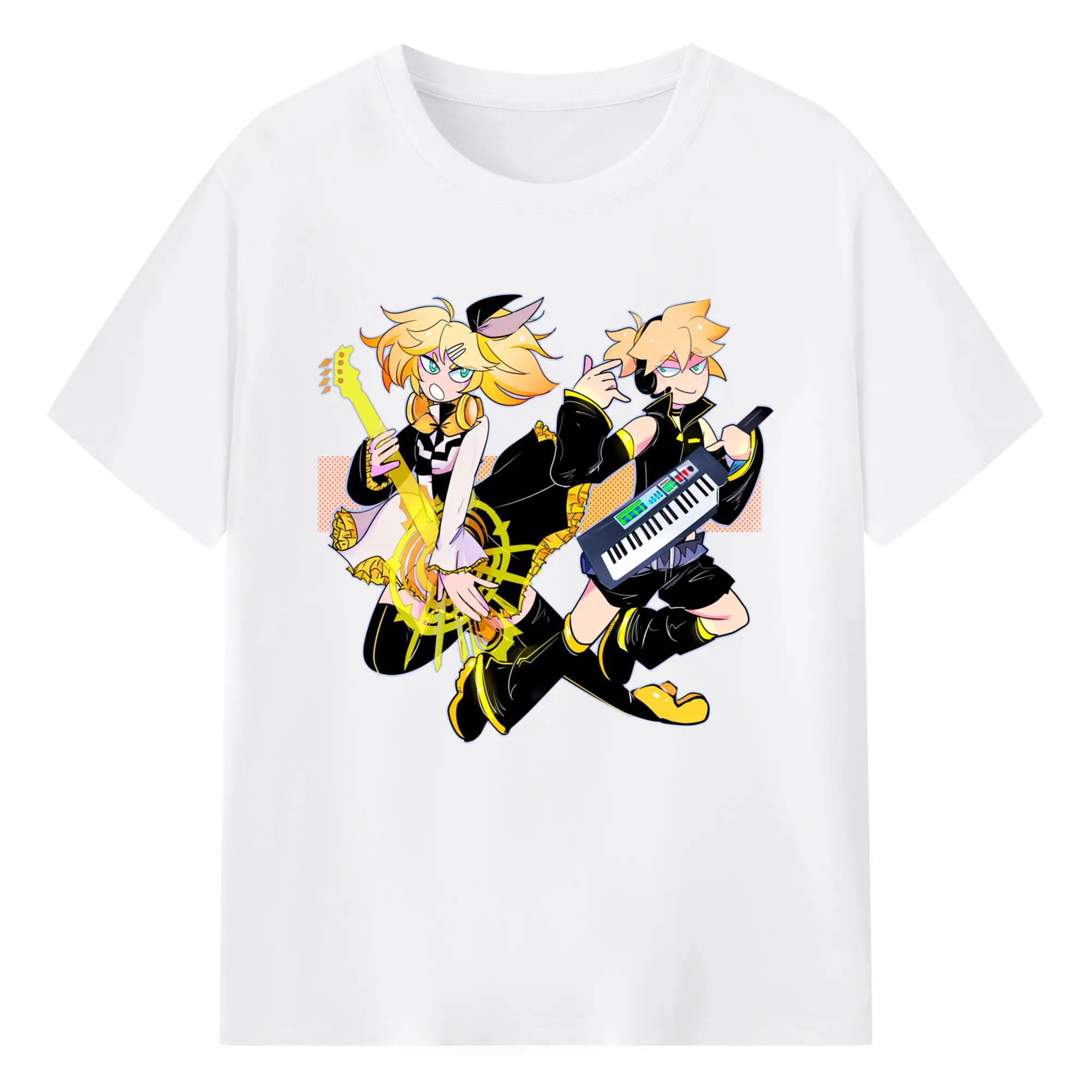 鏡音リン・レン クールスタイル - 綿100％ 半袖Tシャツ ・ フロントプリント ・ 快適 通気性 ・ 日常使い 散歩 スポーツ用