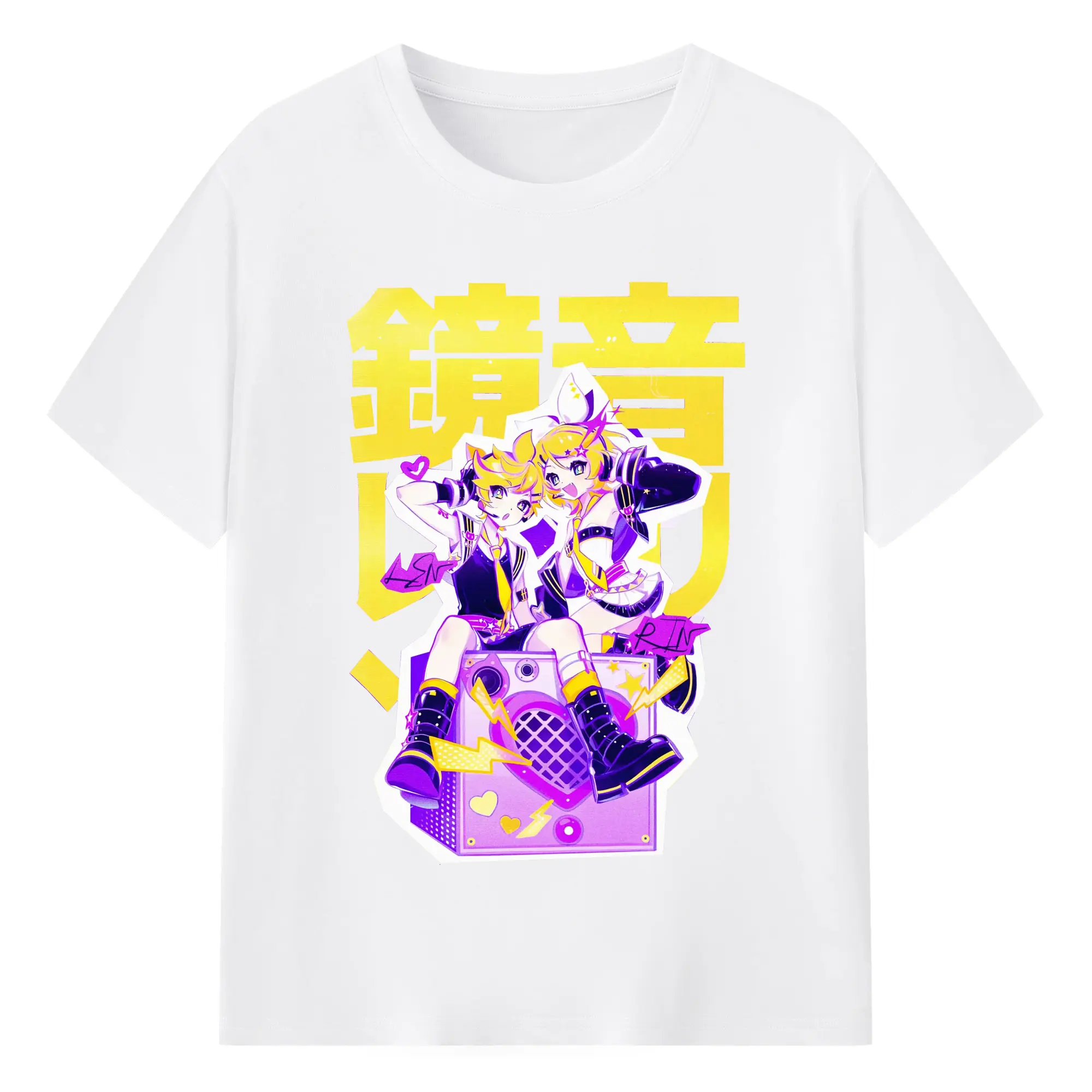 VOCALOID 鏡音リン・レン - 綿100％ 半袖Tシャツ ・ フロントプリント ・ 快適 通気性 ・ 日常使い 散歩 スポーツ用