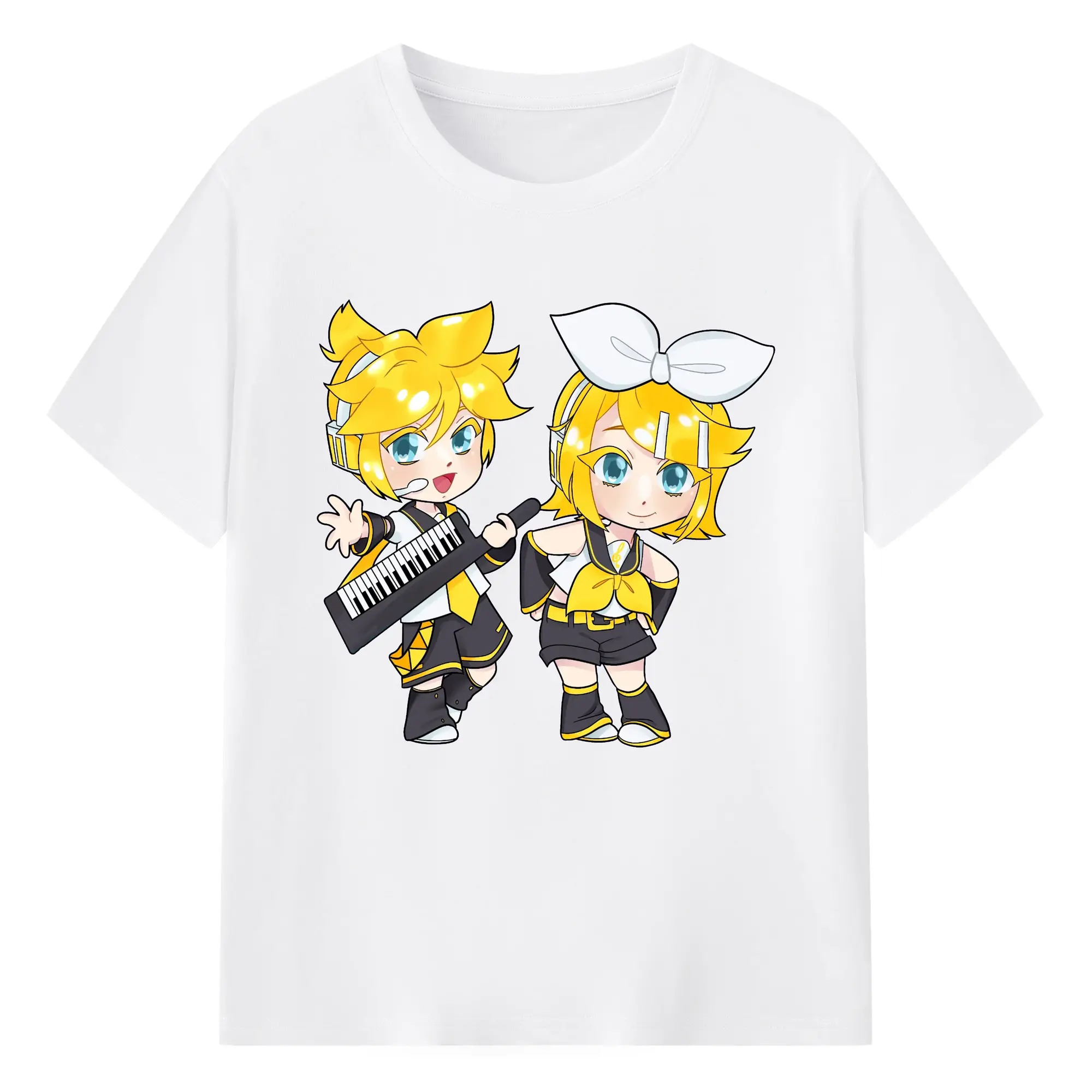 鏡音リン・レン - 綿100％ 半袖Tシャツ ・ フロントプリント ・ 快適 通気性 ・ 日常使い 散歩 スポーツ用