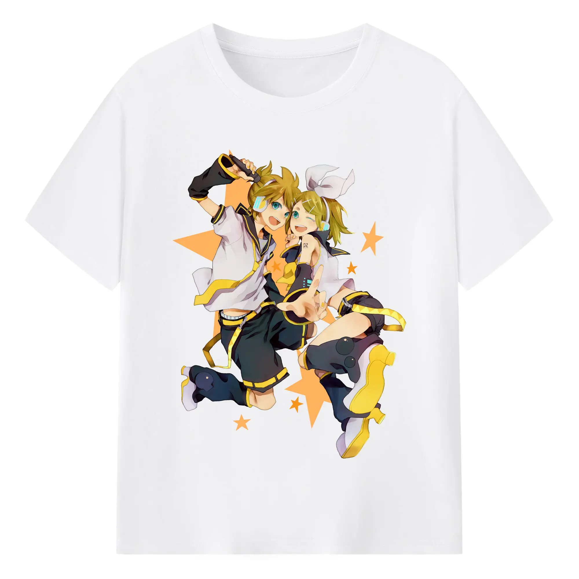 鏡音リン・レン 二次元 グッズ - 綿100％ 半袖Tシャツ ・ フロントプリント ・ 快適 通気性 ・ 日常使い 散歩 スポーツ用