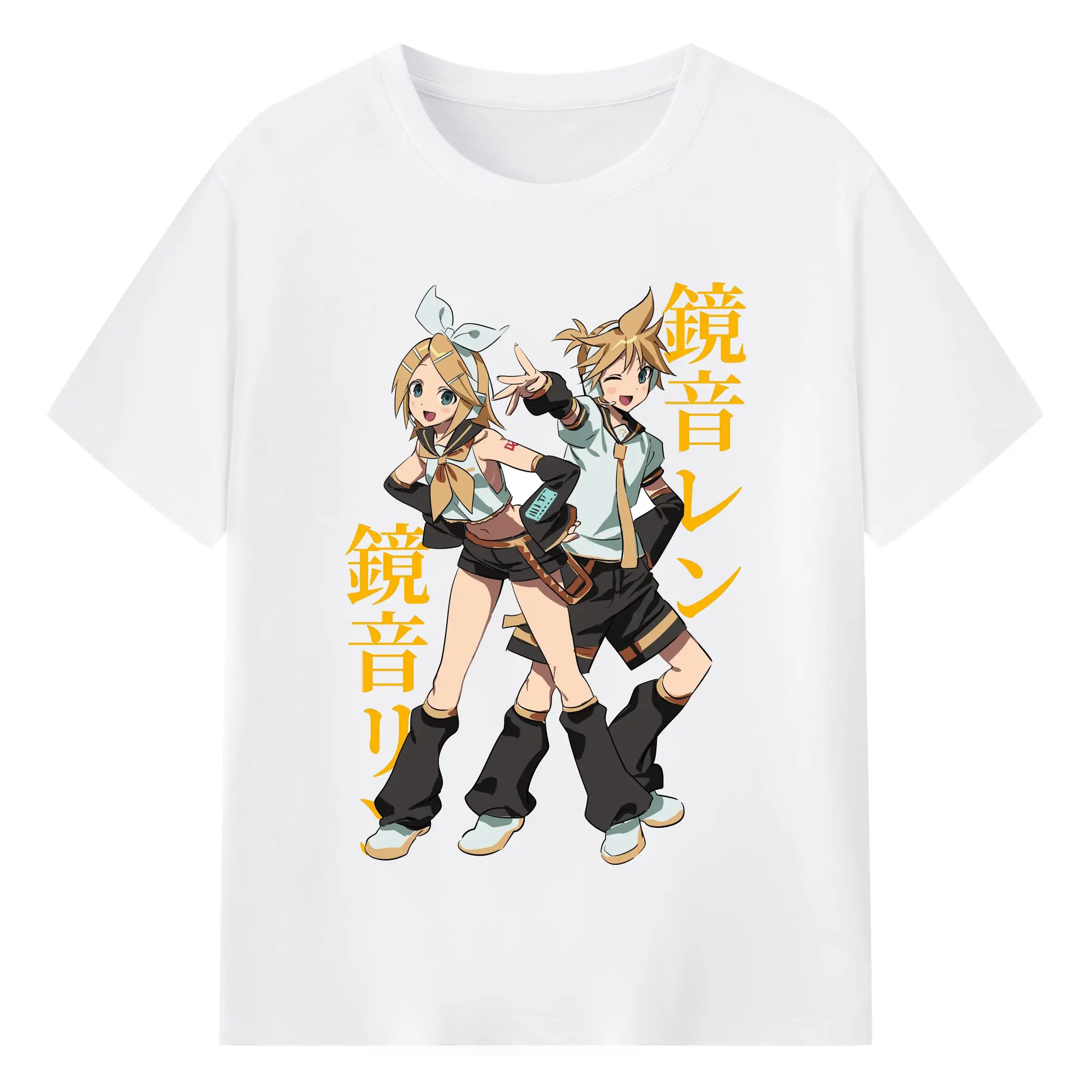 鏡音リン・レン ロマンティック☆ツインスタ - 綿100％ 半袖Tシャツ ・ フロントプリント ・ 快適 通気性 ・ 日常使い 散歩 スポーツ用