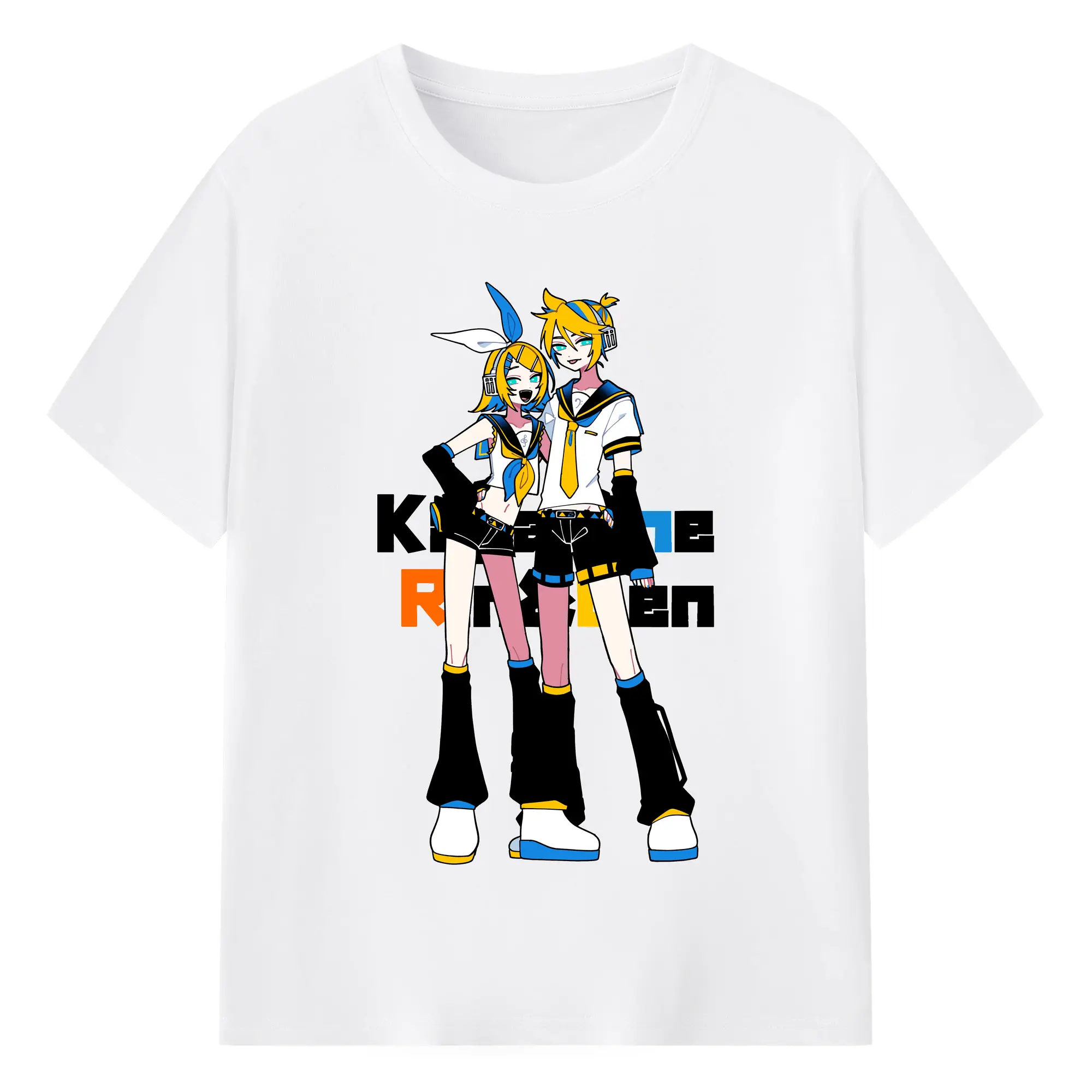 VOCALOID Kagamine Rin/Len - 綿100％ 半袖Tシャツ ・ フロントプリント ・ 快適 通気性 ・ 日常使い 散歩 スポーツ用