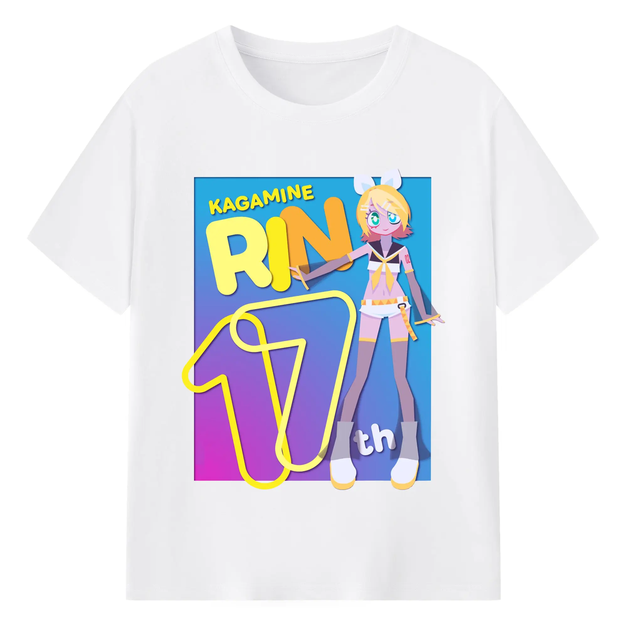 鏡音リンKagamine  Rin17th - 綿100％ 半袖Tシャツ ・ フロントプリント ・ 快適 通気性 ・ 日常使い 散歩 スポーツ用
