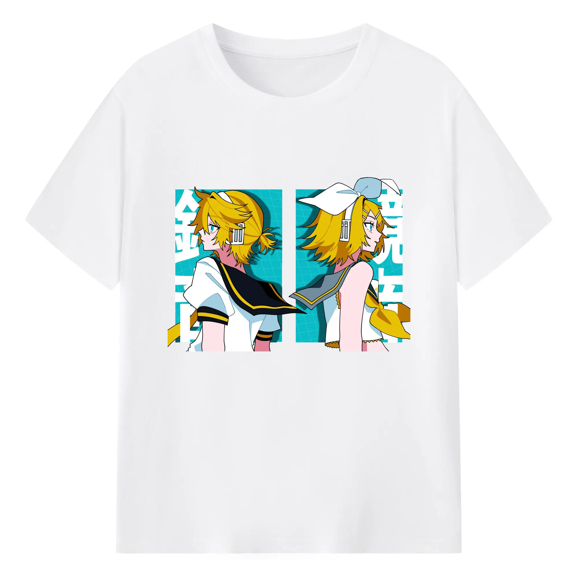 鏡音リン・レン 二次元 グッズ - 綿100％ 半袖Tシャツ ・ フロントプリント ・ 快適 通気性 ・ 日常使い 散歩 スポーツ用