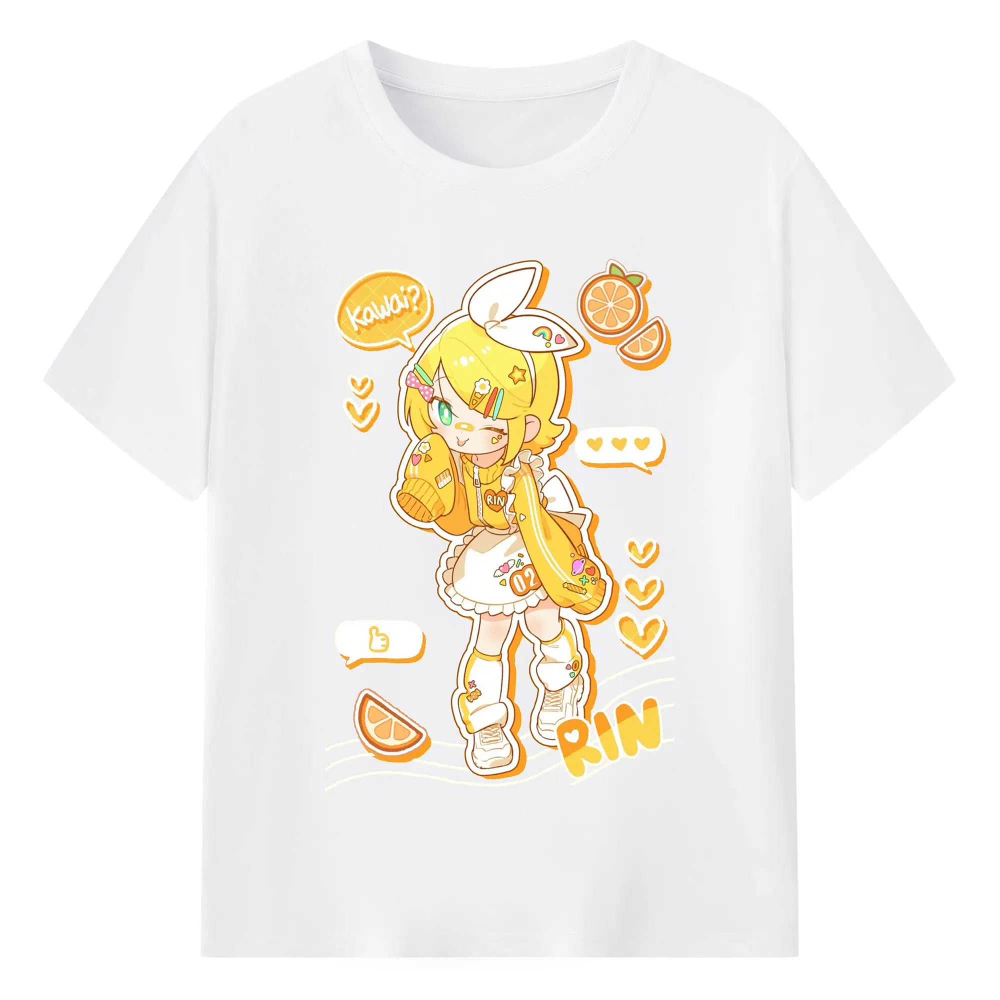 鏡音リンKagamine  Rin - 綿100％ 半袖Tシャツ ・ フロントプリント ・ 快適 通気性 ・ 日常使い 散歩 スポーツ用