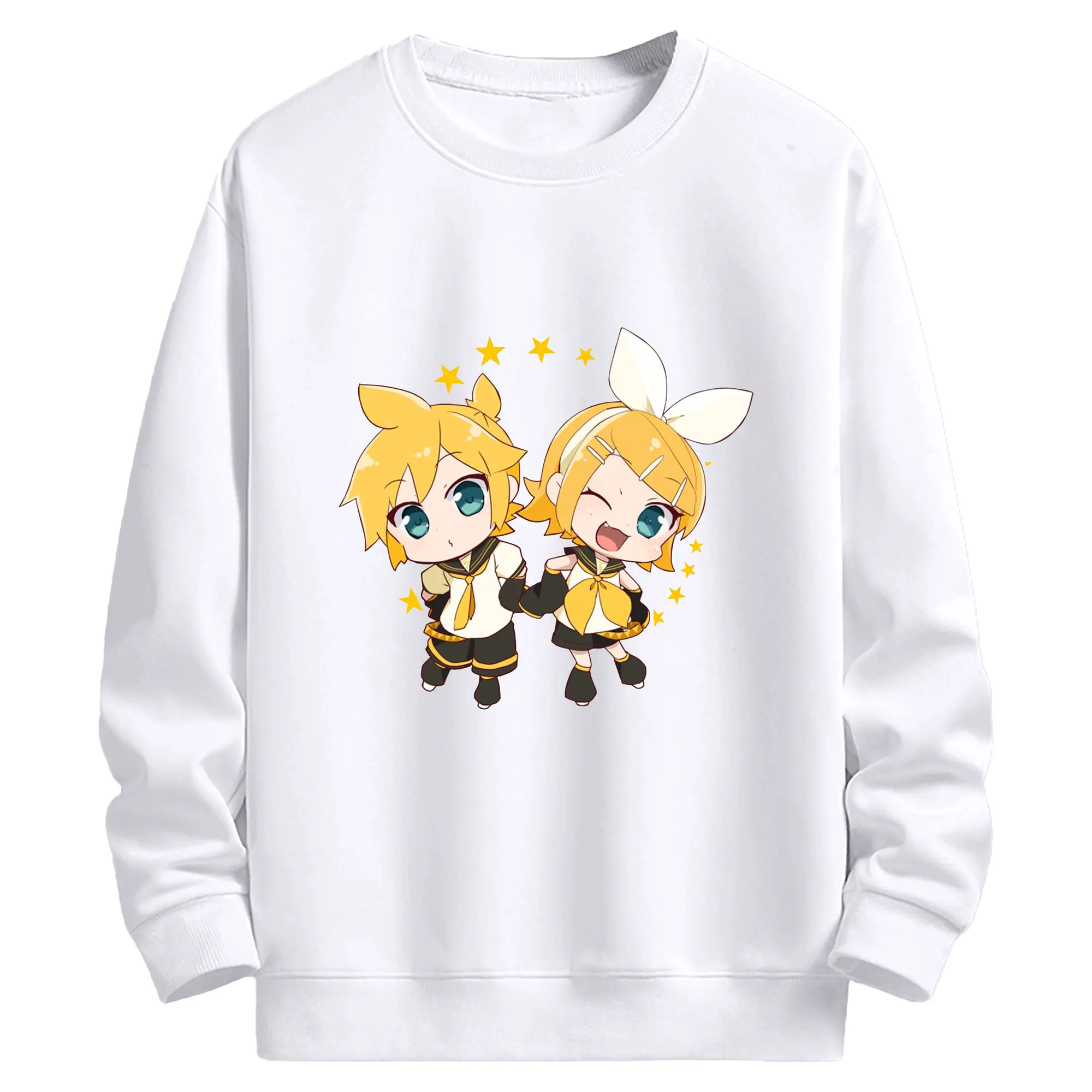 鏡音リン・レン かわいいスタイル - 高品質 クルーネック スウェット ・ コットン59％ ポリエステル41％ ・ ユニセックス 長袖 トレーナー ・ カジュアル デイリー スポーツ 散歩用