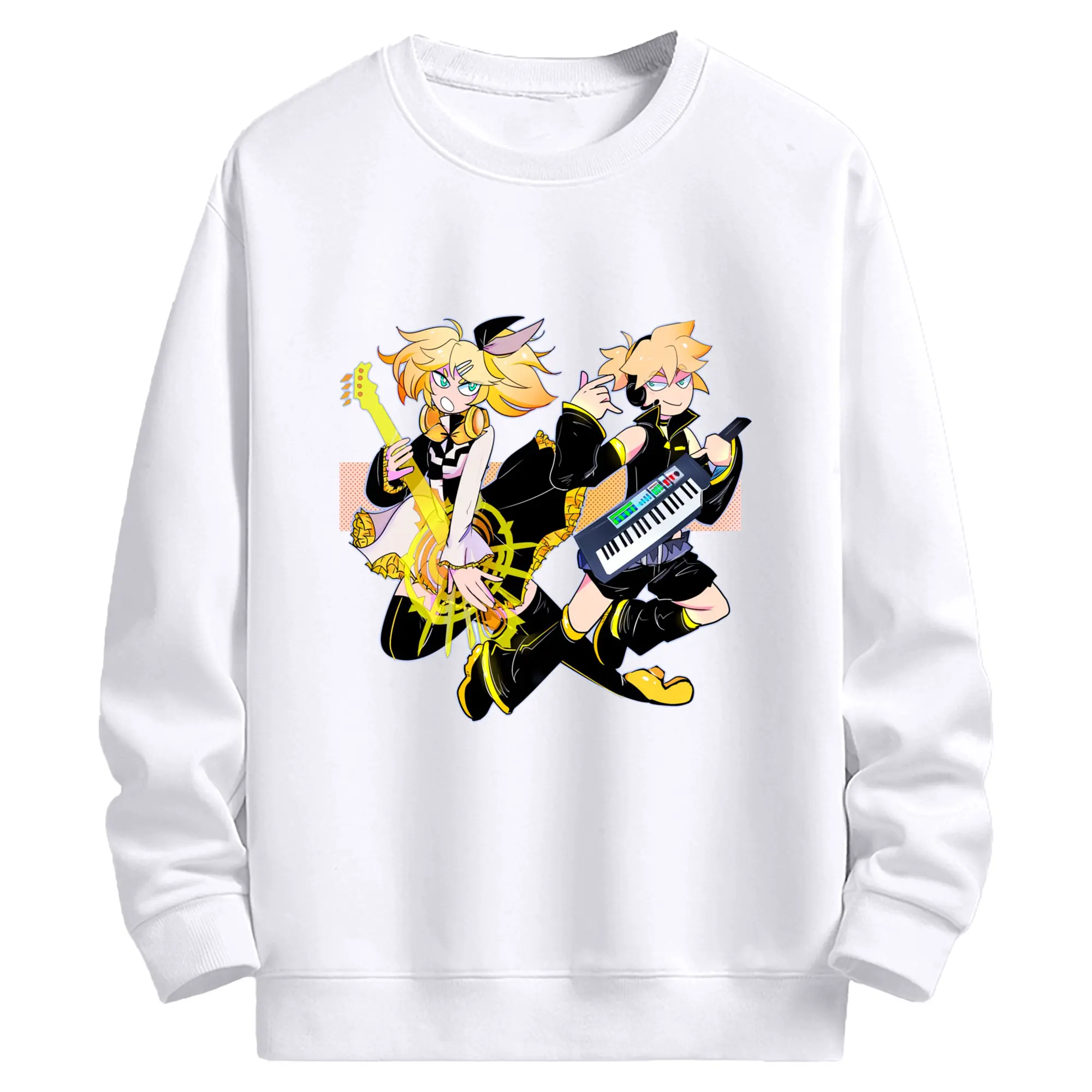 鏡音リン・レン クールスタイル - 高品質 クルーネック スウェット ・ コットン59％ ポリエステル41％ ・ ユニセックス 長袖 トレーナー ・ カジュアル デイリー スポーツ 散歩用