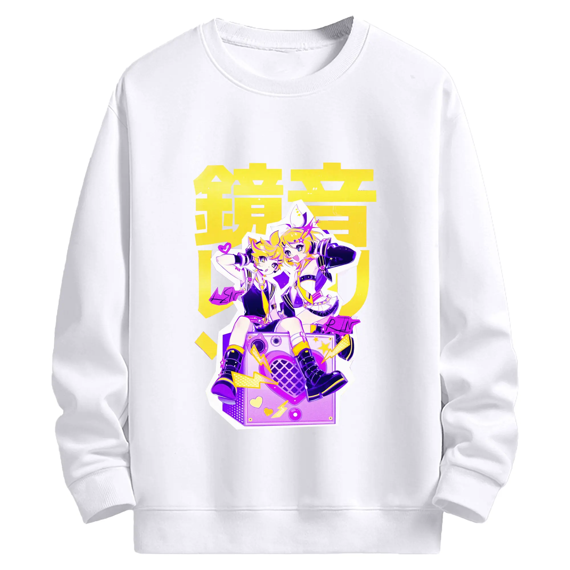 VOCALOID 鏡音リン・レン - 高品質 クルーネック スウェット ・ コットン59％ ポリエステル41％ ・ ユニセックス 長袖 トレーナー ・ カジュアル デイリー スポーツ 散歩用