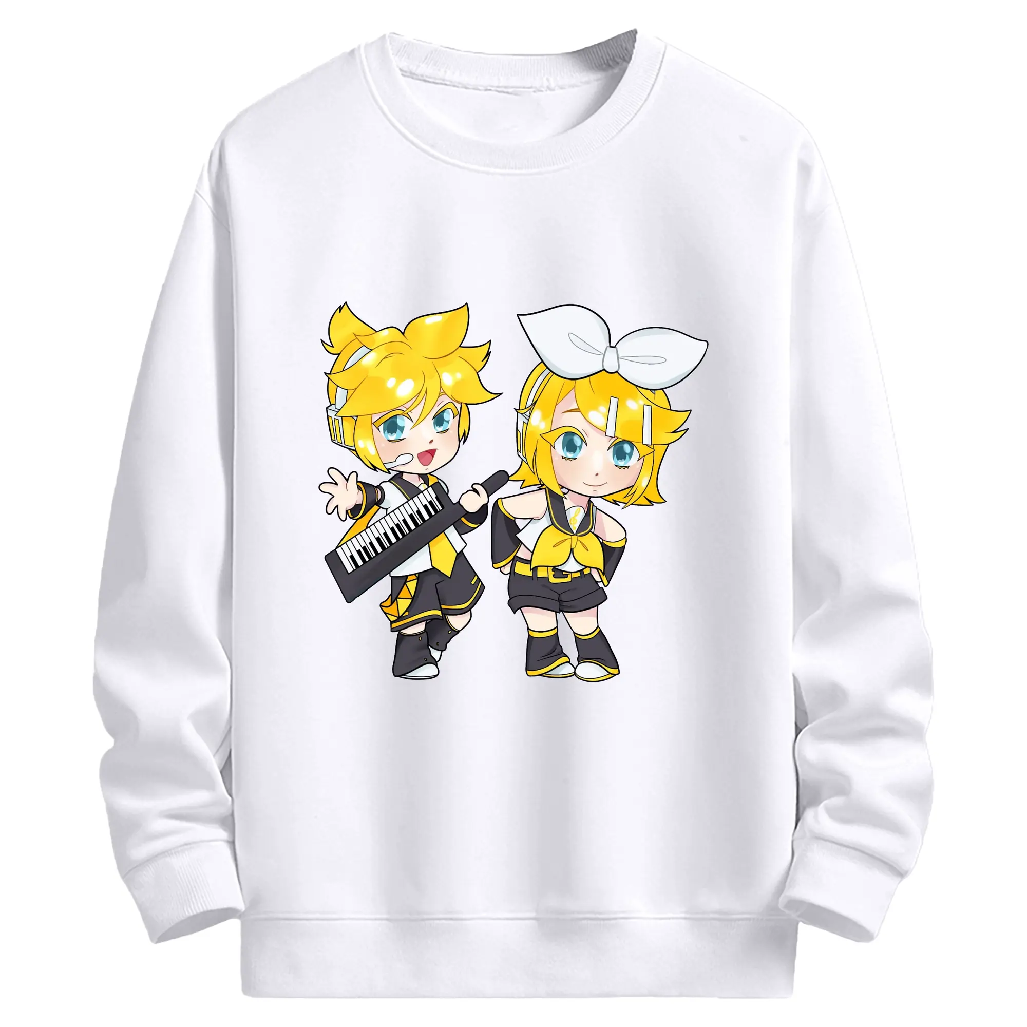 鏡音リン・レン - 高品質 クルーネック スウェット ・ コットン59％ ポリエステル41％ ・ ユニセックス 長袖 トレーナー ・ カジュアル デイリー スポーツ 散歩用