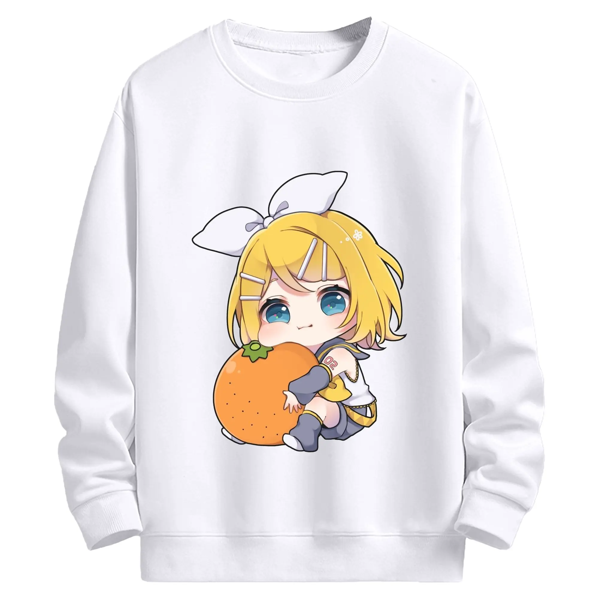 鏡音リン・レン 02かわいいスタイル - 高品質 クルーネック スウェット ・ コットン59％ ポリエステル41％ ・ ユニセックス 長袖 トレーナー ・ カジュアル デイリー スポーツ 散歩用