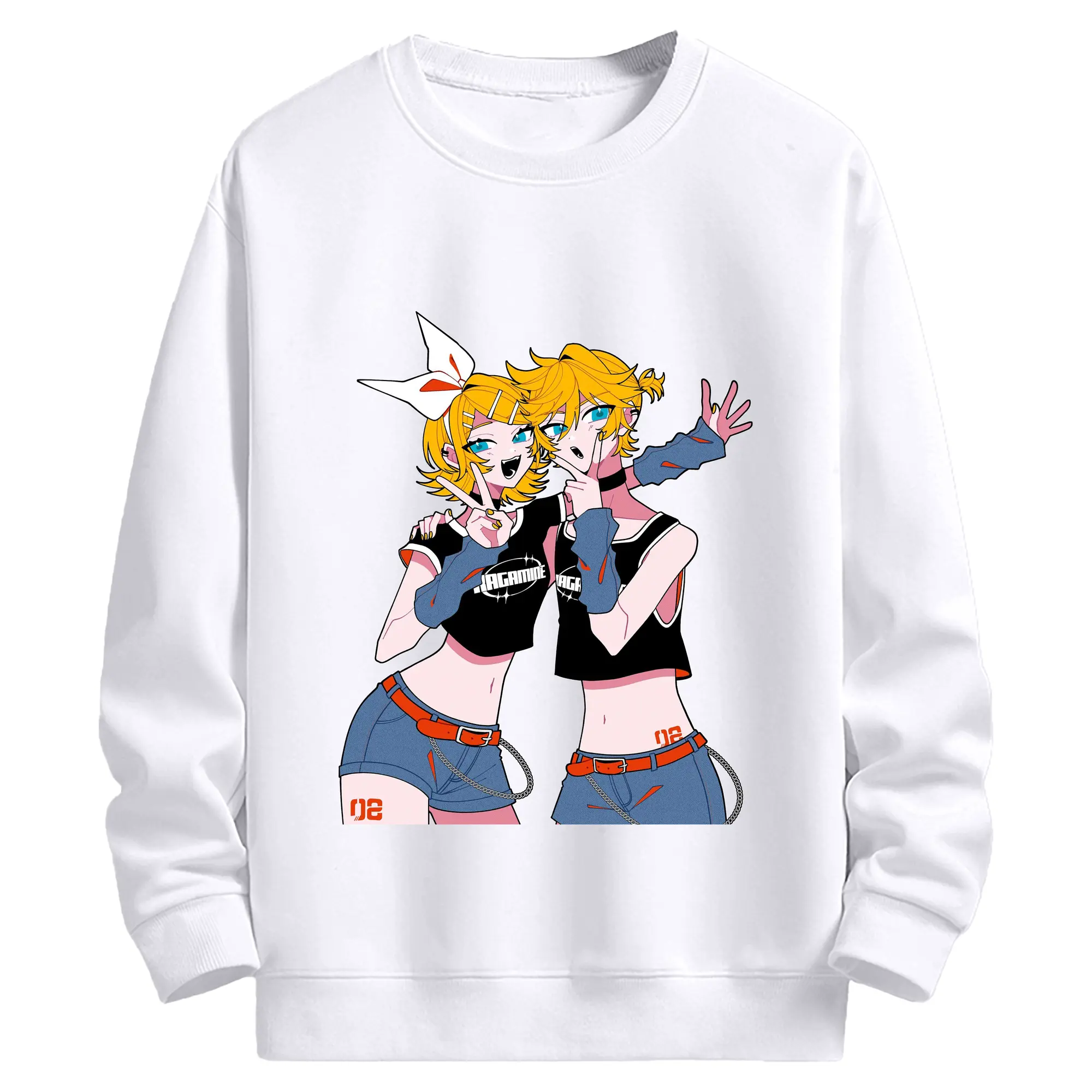 鏡音リン・レン クールスタイル - 高品質 クルーネック スウェット ・ コットン59％ ポリエステル41％ ・ ユニセックス 長袖 トレーナー ・ カジュアル デイリー スポーツ 散歩用