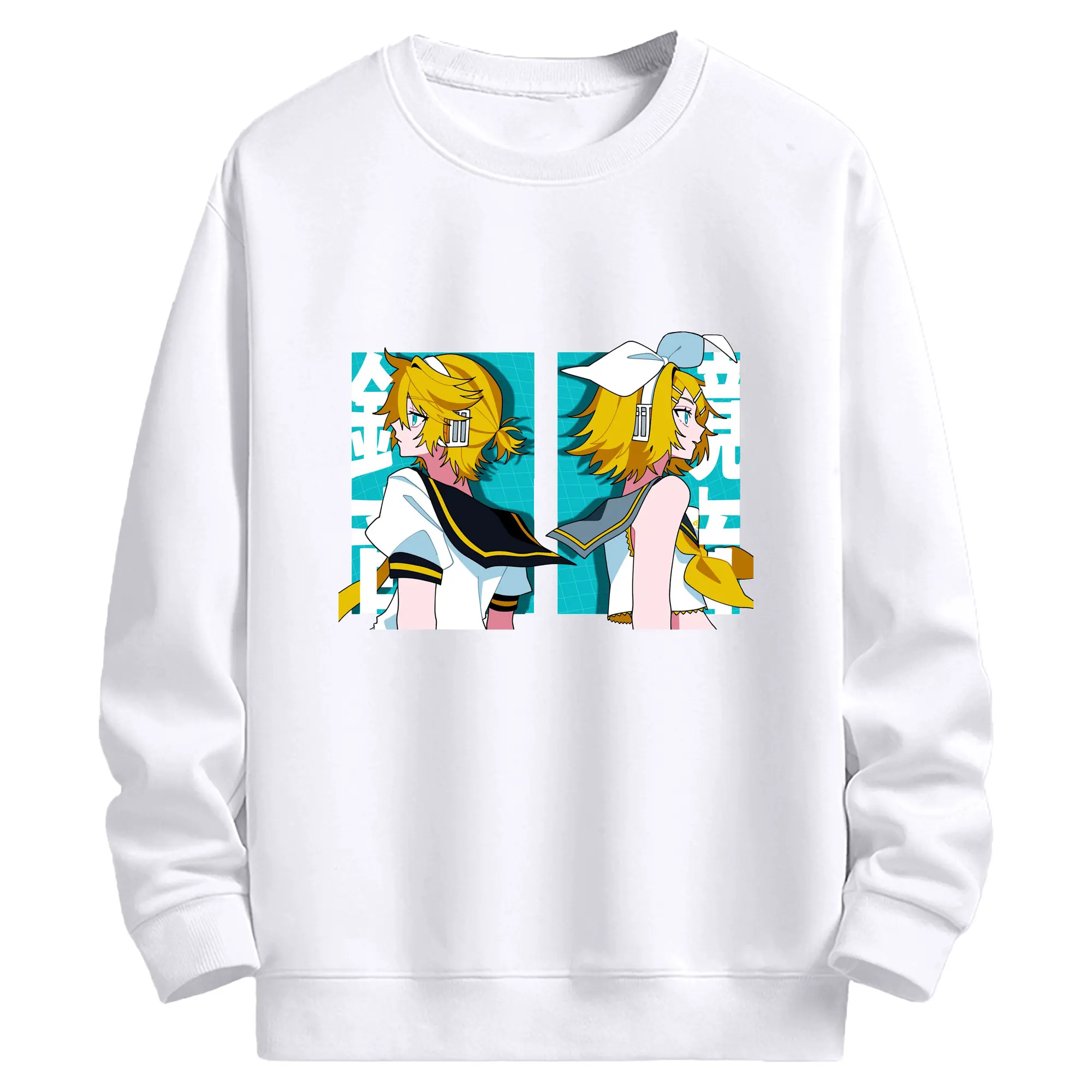 鏡音リン・レン 二次元 グッズ - 高品質 クルーネック スウェット ・ コットン59％ ポリエステル41％ ・ ユニセックス 長袖 トレーナー ・ カジュアル デイリー スポーツ 散歩用