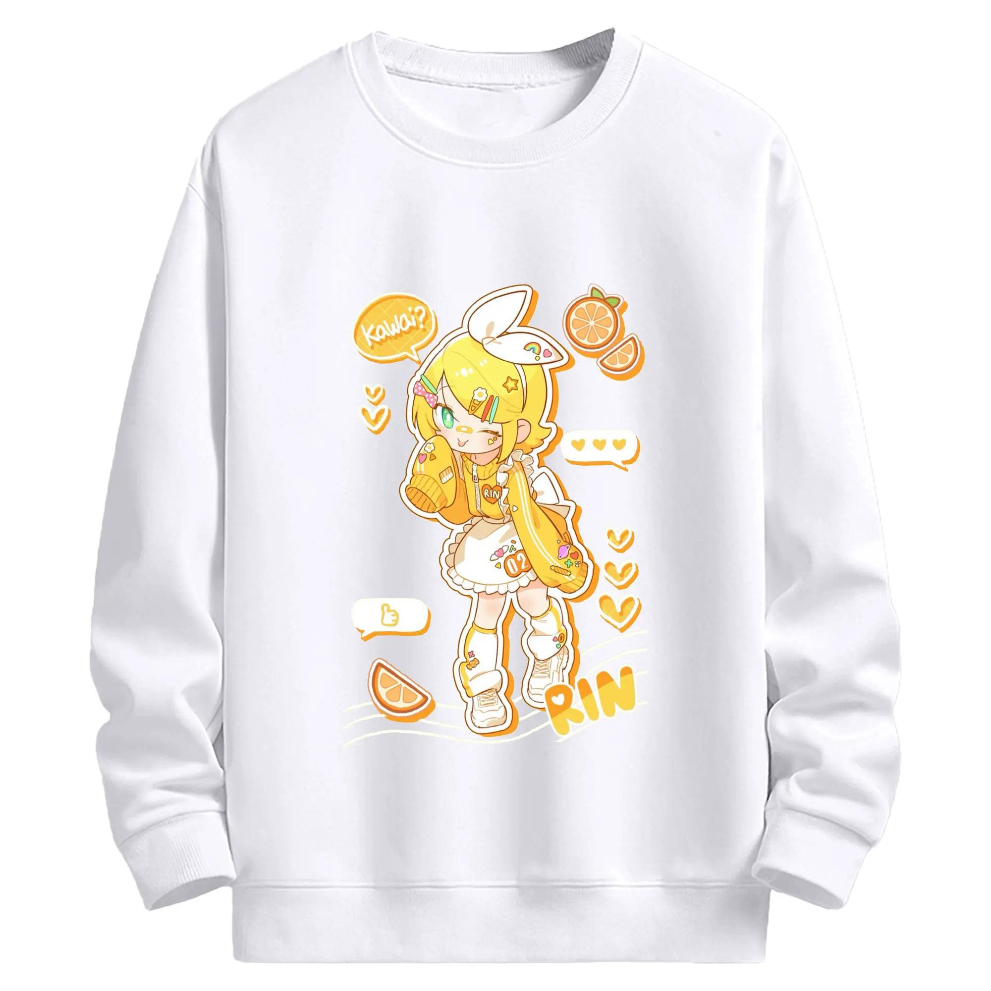 鏡音リンKagamine  Rin - 高品質 クルーネック スウェット ・ コットン59％ ポリエステル41％ ・ ユニセックス 長袖 トレーナー ・ カジュアル デイリー スポーツ 散歩用