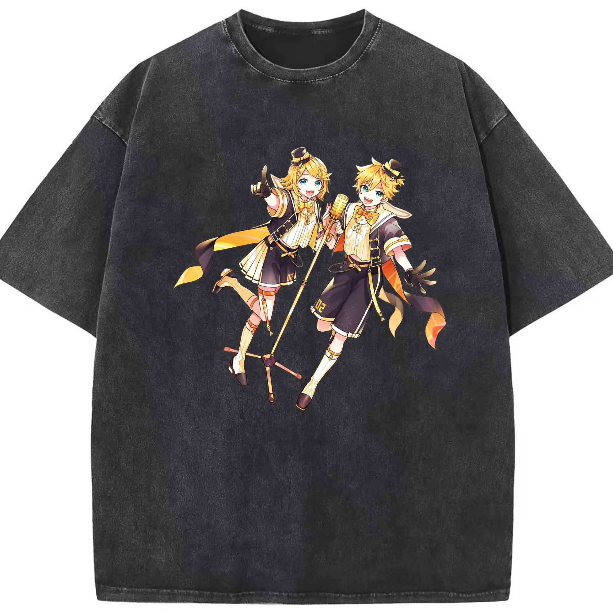 鏡音リン・レン 二次元 グッズ - 綿100％ ヴィンテージ風 半袖Tシャツ ・ フロントプリント ・ 柔らか肌触り ・ 通気性 快適 ・ スポーツ カジュアル 外出用