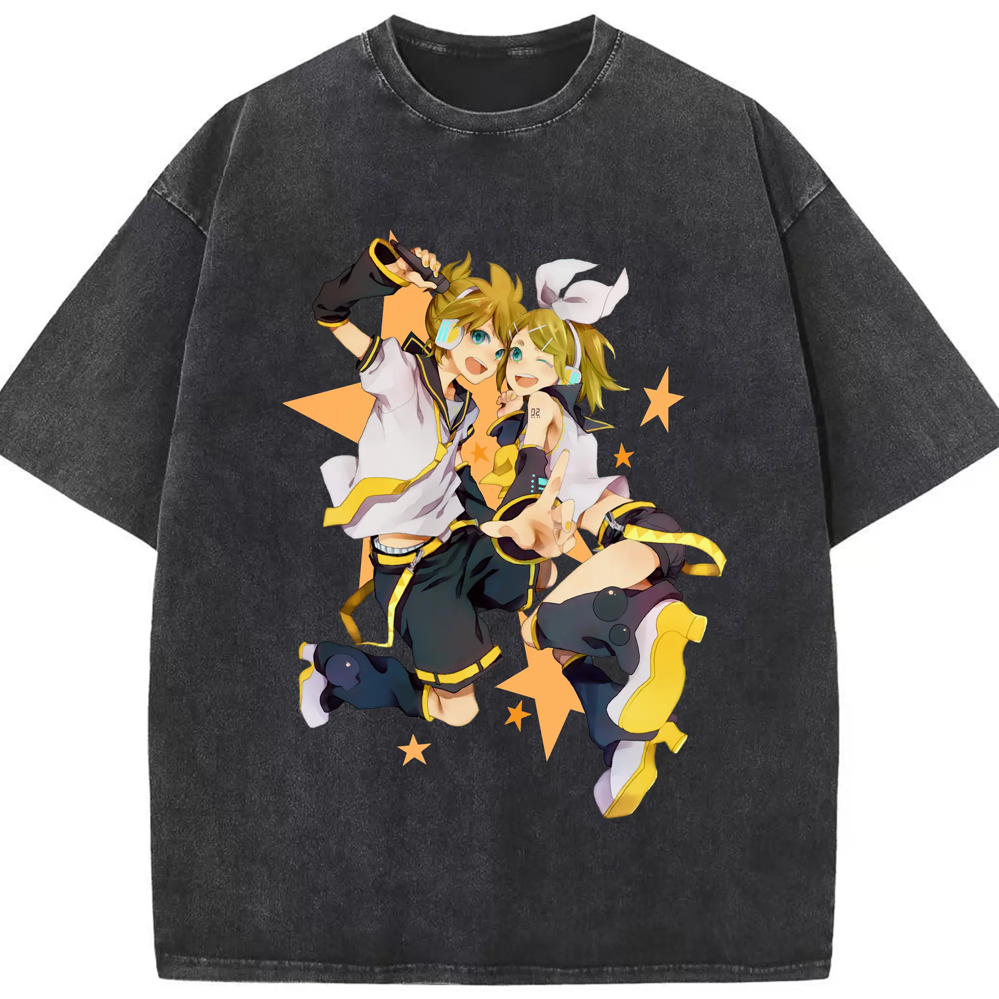 鏡音リン・レン 二次元 グッズ - 綿100％ ヴィンテージ風 半袖Tシャツ ・ フロントプリント ・ 柔らか肌触り ・ 通気性 快適 ・ スポーツ カジュアル 外出用