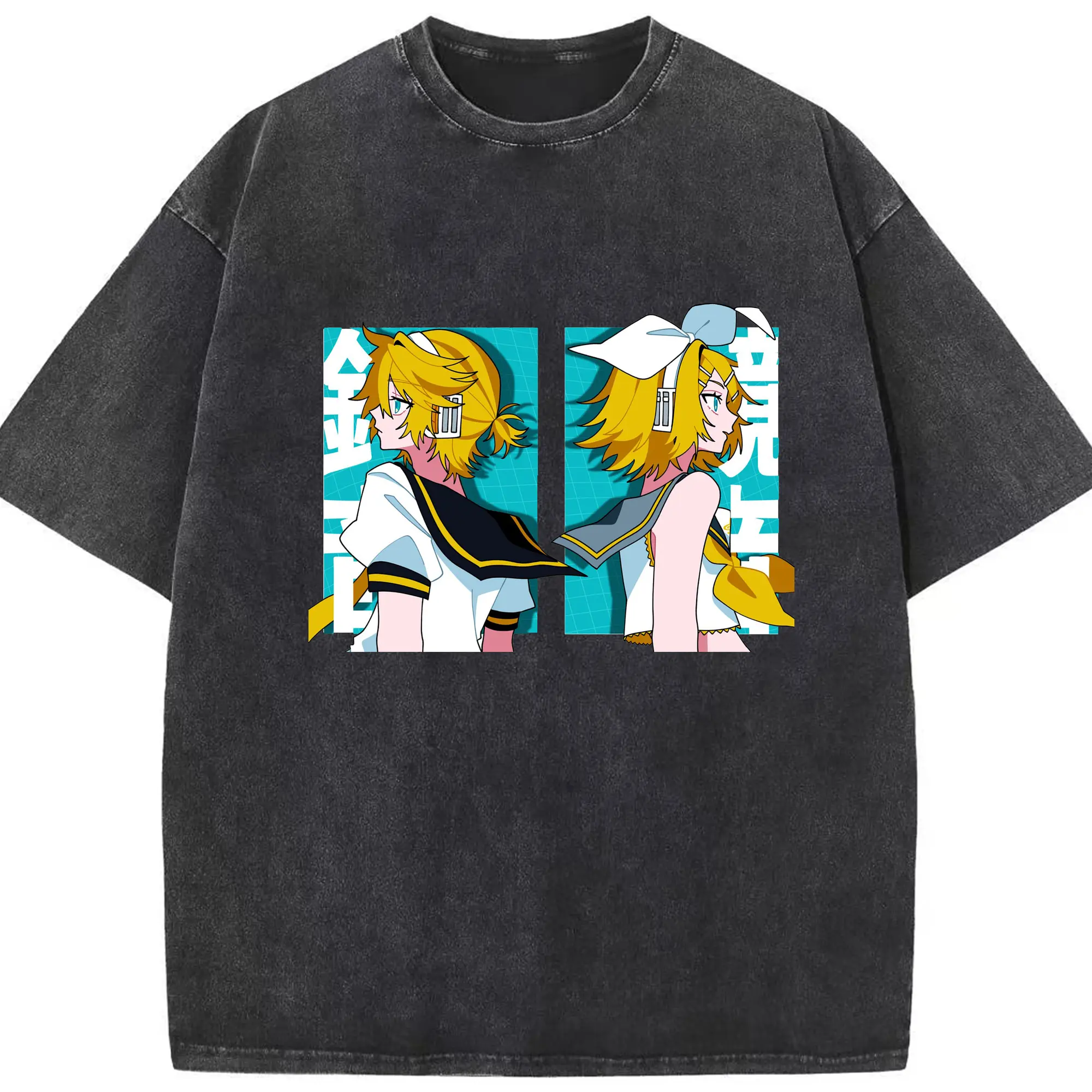 鏡音リン・レン 二次元 グッズ - 綿100％ ヴィンテージ風 半袖Tシャツ ・ フロントプリント ・ 柔らか肌触り ・ 通気性 快適 ・ スポーツ カジュアル 外出用
