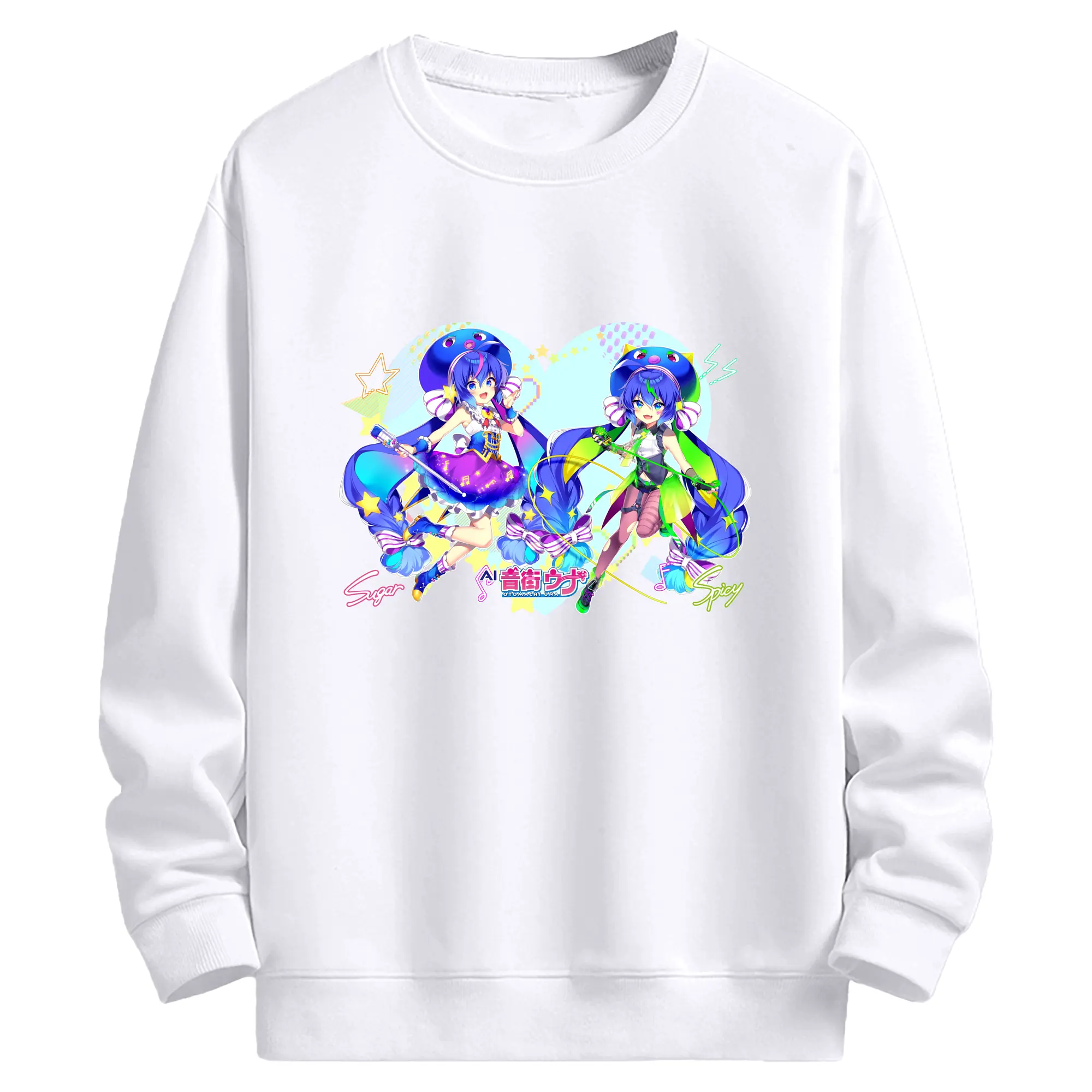 音街ウナOtomachi Una Suga Spicyr - 高品質 クルーネック スウェット ・ コットン59％ ポリエステル41％ ・ ユニセックス 長袖 トレーナー ・ カジュアル デイリー スポーツ 散歩用