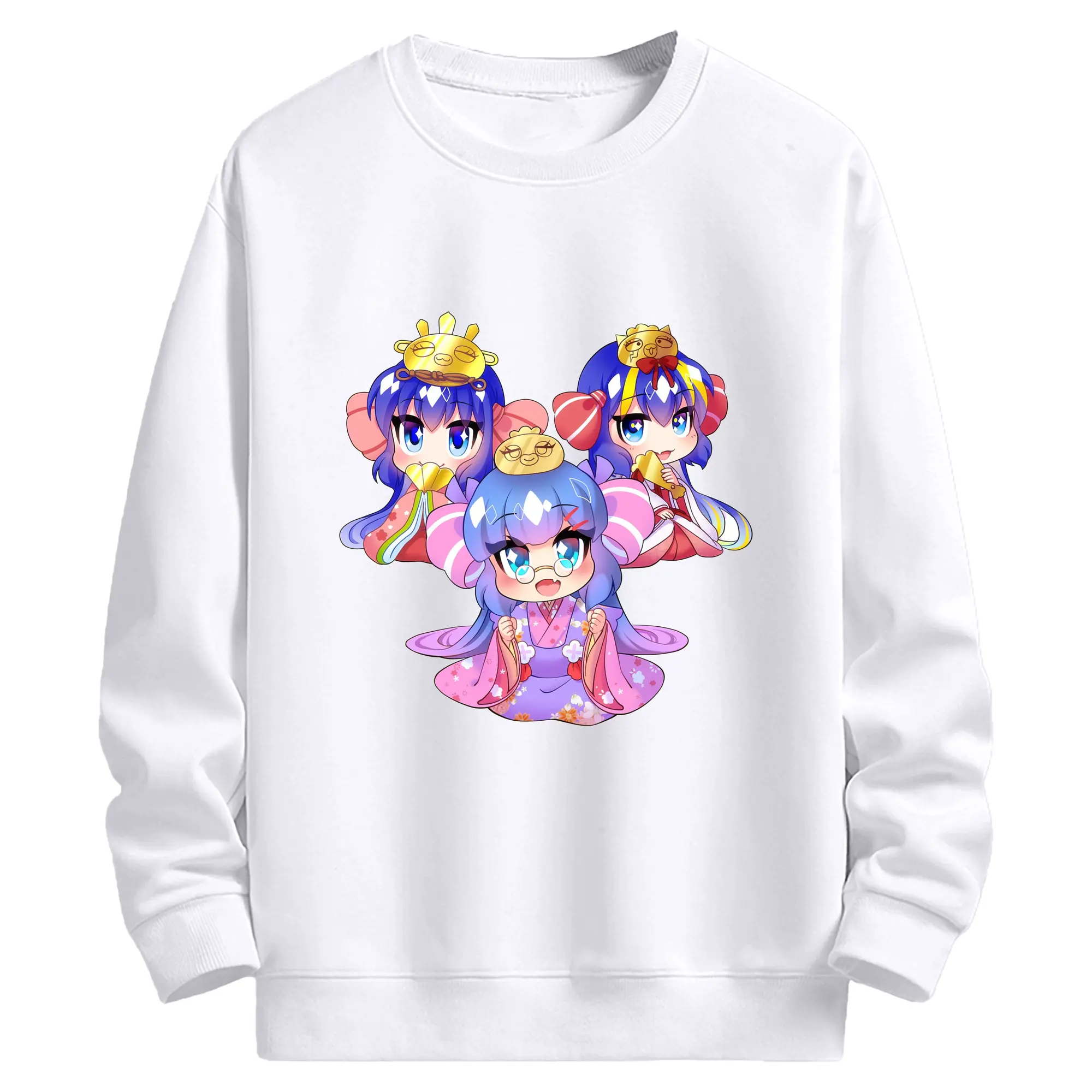 音街ウナマンガ風 - 高品質 クルーネック スウェット ・ コットン59％ ポリエステル41％ ・ ユニセックス 長袖 トレーナー ・ カジュアル デイリー スポーツ 散歩用