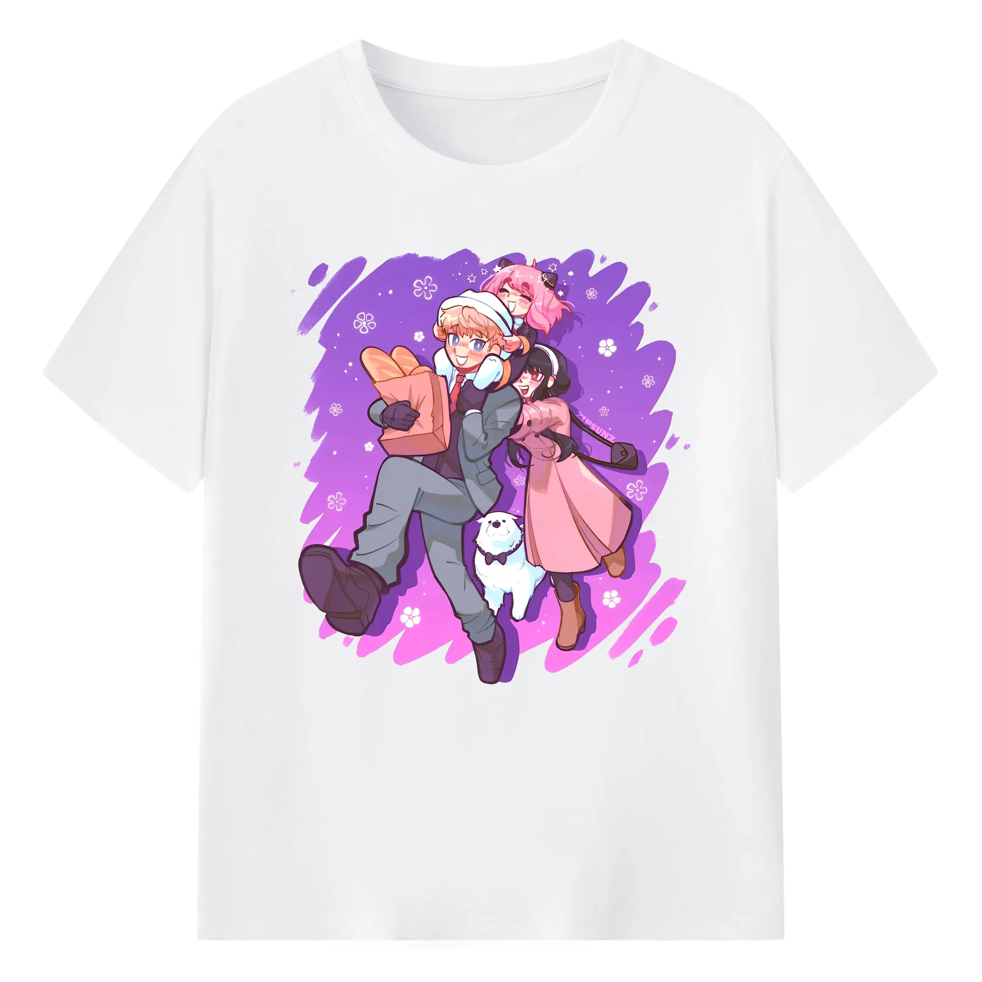 スパイファミリー新作 - 綿100％ 半袖Tシャツ ・ フロントプリント ・ 快適 通気性 ・ 日常使い 散歩 スポーツ用