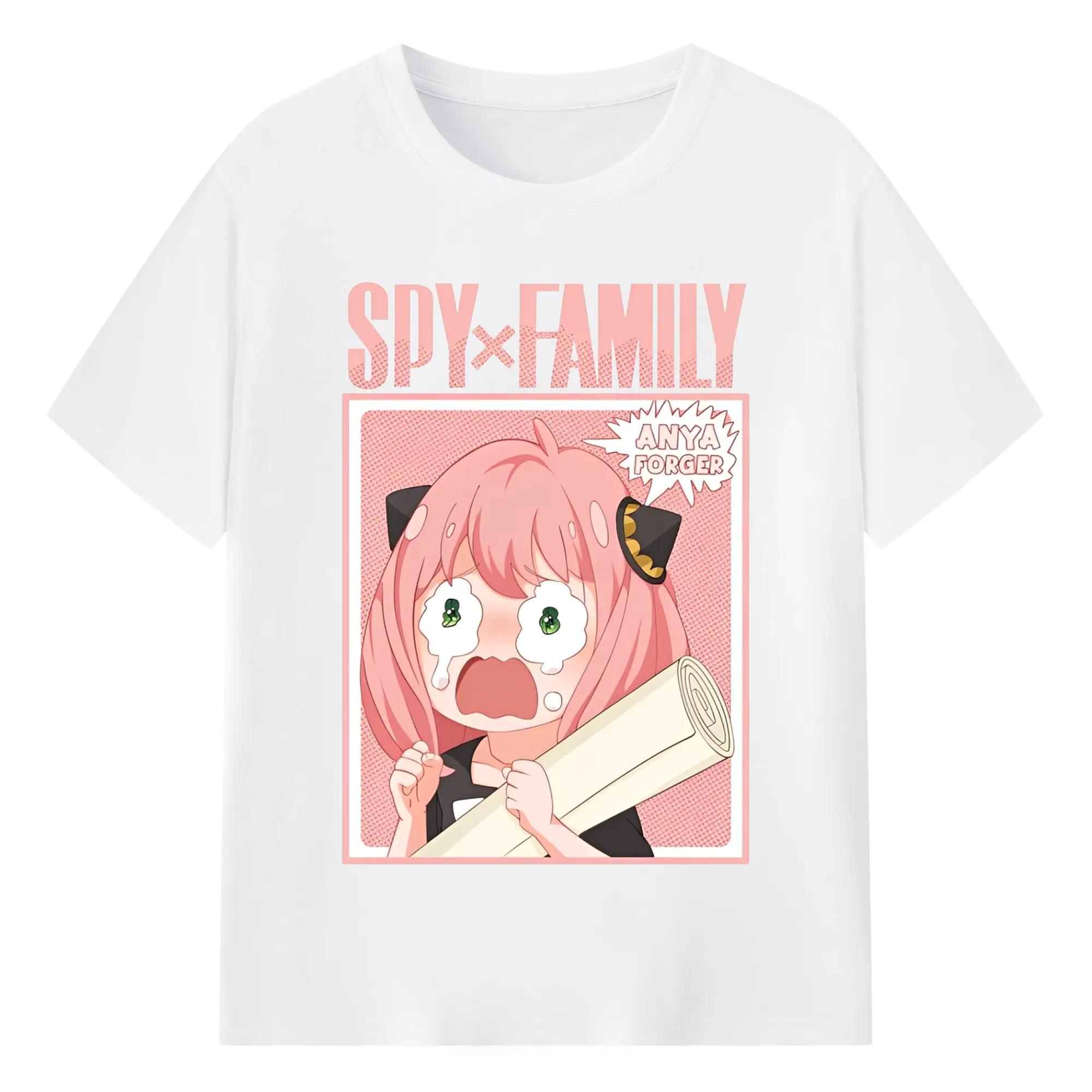 スパイファミリー アーニャ 泣き顔 - 綿100％ 半袖Tシャツ ・ フロントプリント ・ 快適 通気性 ・ 日常使い 散歩 スポーツ用
