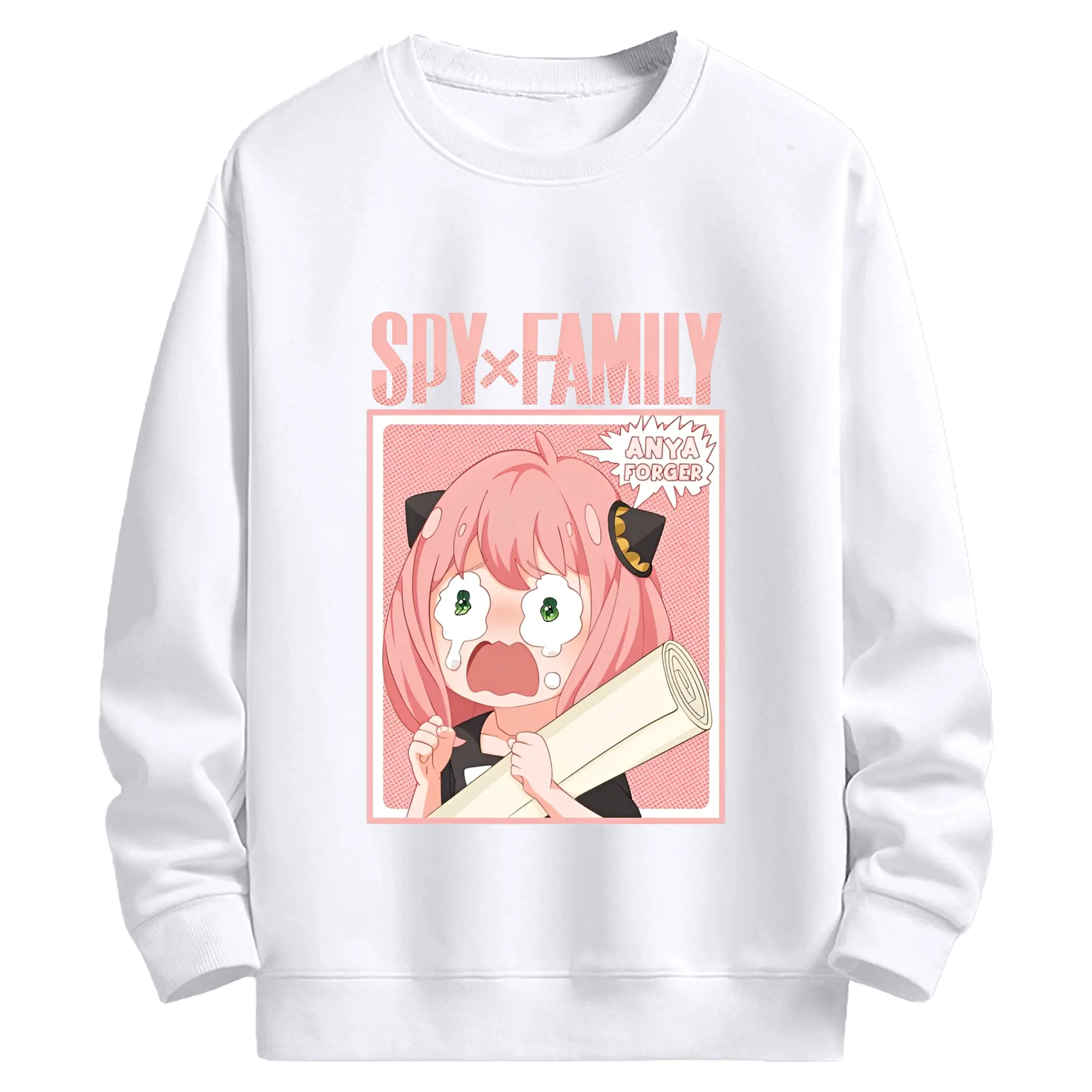 スパイファミリー アーニャ 泣き顔 - 高品質 クルーネック スウェット ・ コットン59％ ポリエステル41％ ・ ユニセックス 長袖 トレーナー ・ カジュアル デイリー スポーツ 散歩用